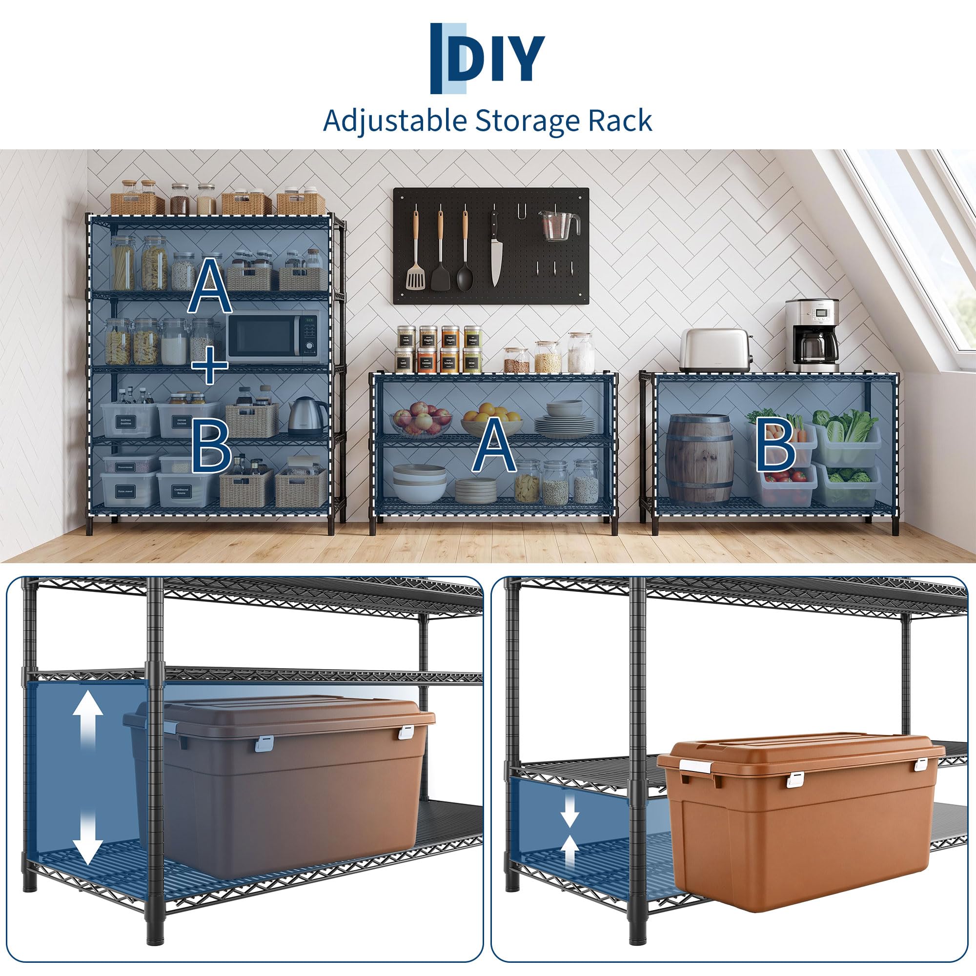 Aoile 5-Tier Heavy Duty Metal Wire Storage Rack Freestanding Shelving ...