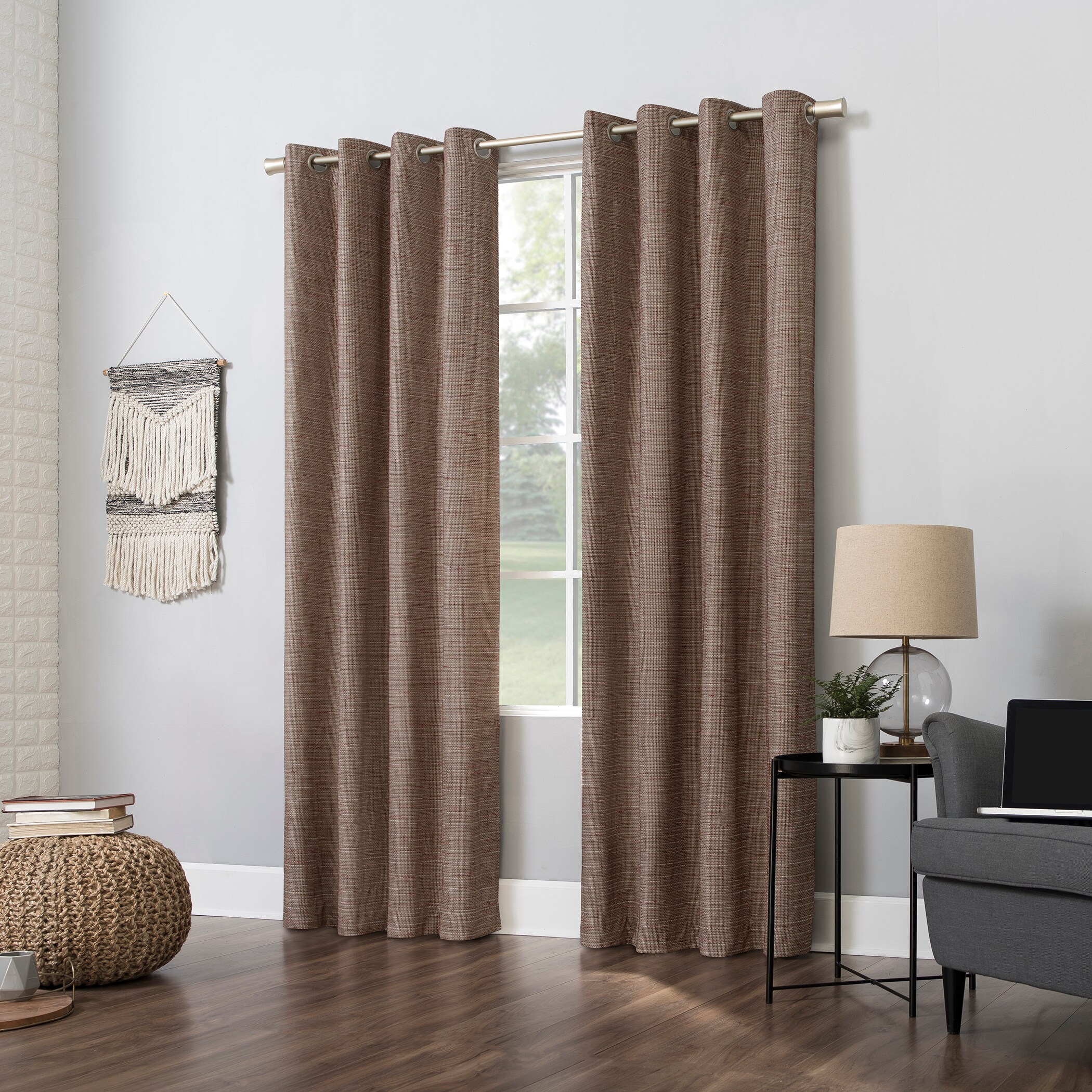Russet Linen Burlap Weave Thermal Blackout Curtain Panel 52" x 84"