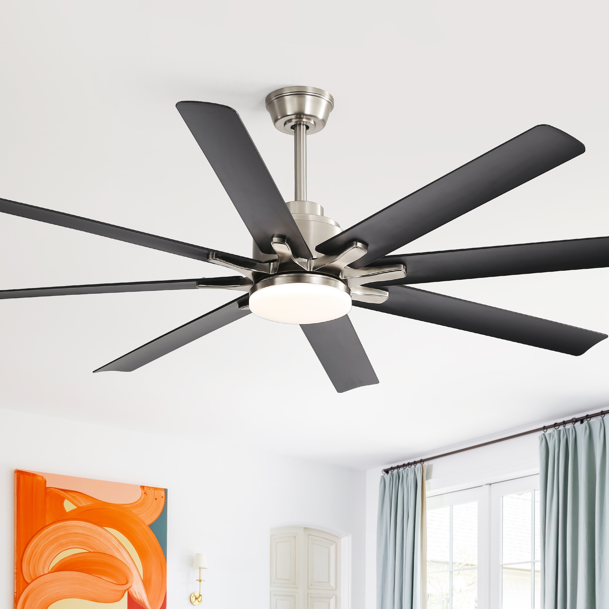 BABOOM BOM-254261-OR 52-in Color-Changing Integrated LED Black with ABS Blades Ceiling Fan With Light - Remote Included ( 8 -Blade )