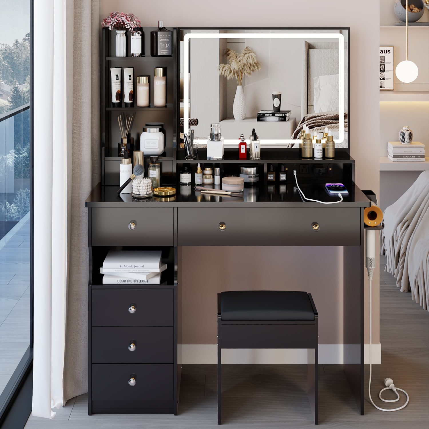GZMR GZ-CE24321 40.2-in Black Makeup Vanity