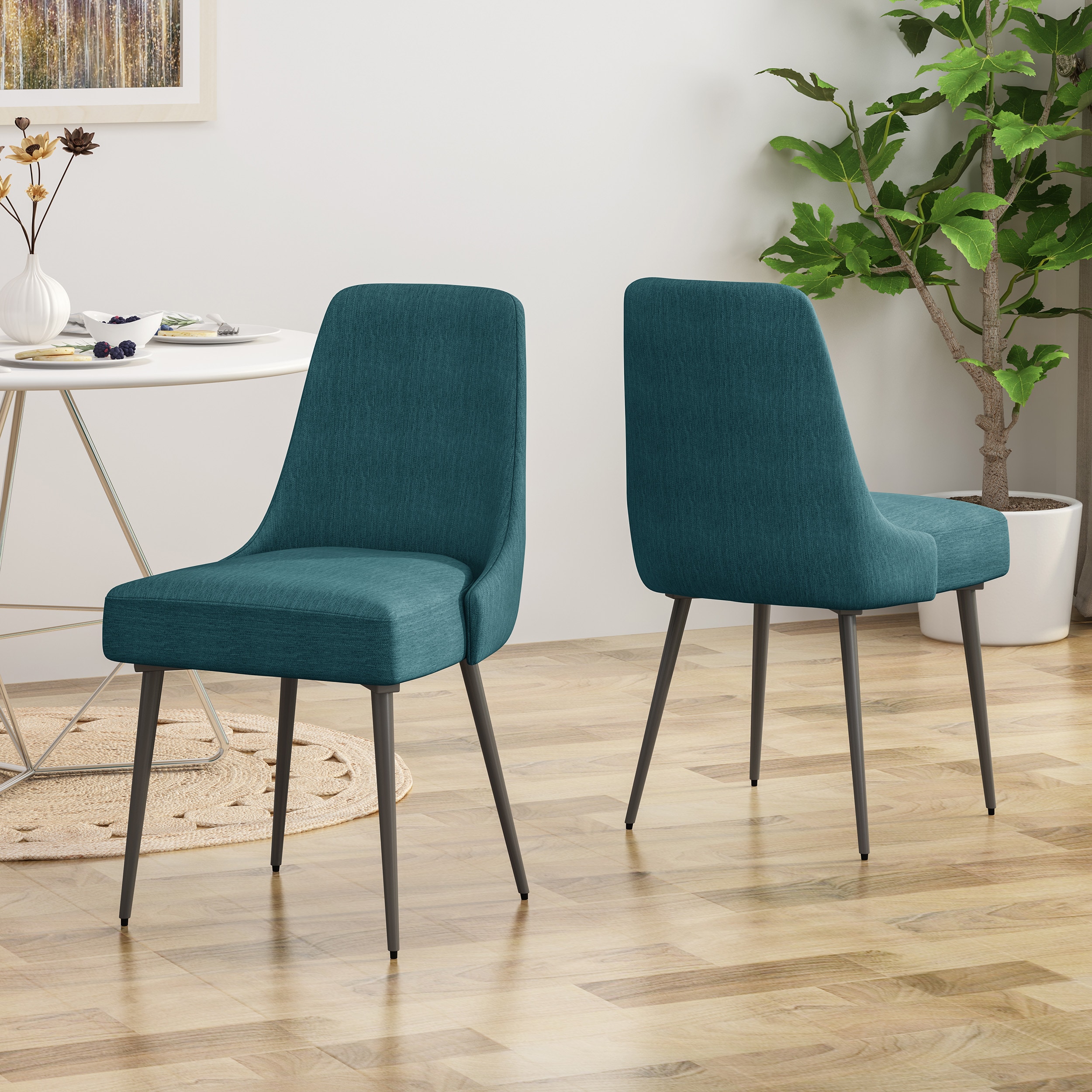 Christopher Knight Home - Alnoor Modern Fabric Dining Chairs-Set of 2 Teal