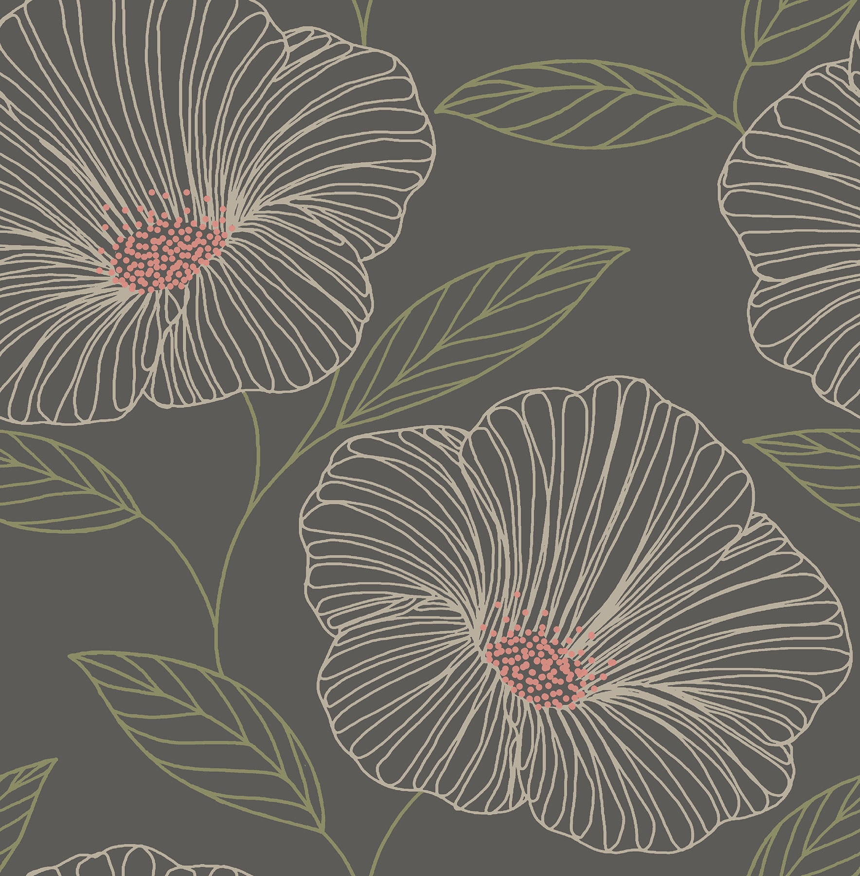 Brewster 2904-24319 Fresh Start Kitchen and Bath 56.4-Sq. Feet Brown Non-woven Floral Unpasted Wallpaper