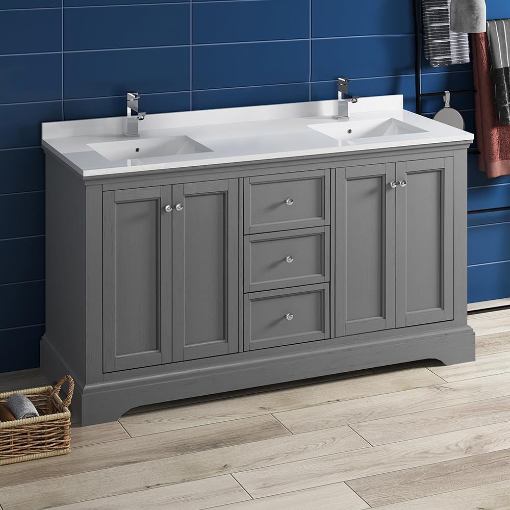 Fresca FCB2460GRV-CWH-U Windsor 60-in Gray Undermount Double sink Bathroom Vanity with White Quartz Top