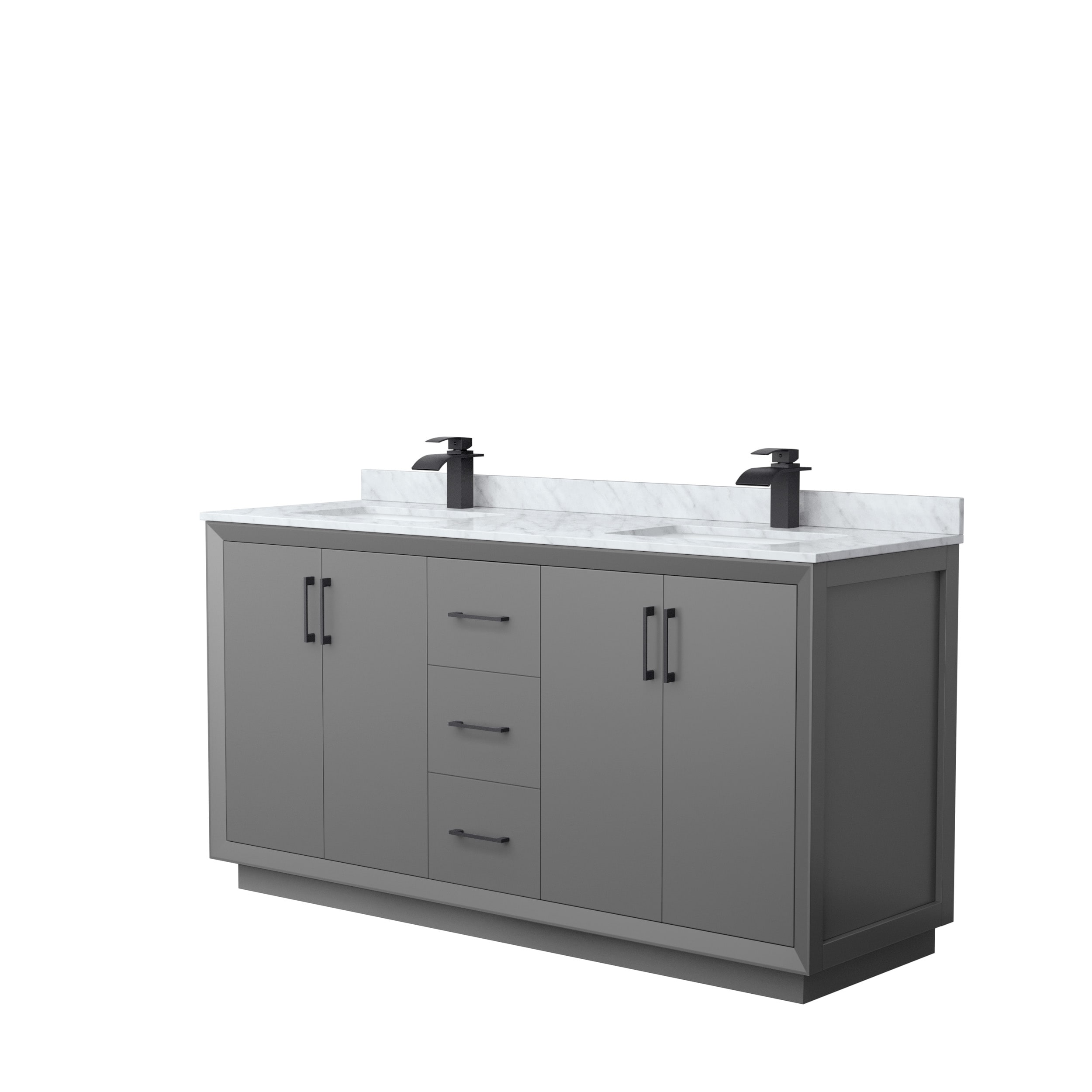 Wyndham Collection WCF414166DGBCMUNSMXX Strada 66-in Dark Gray with Matte Black Trim Undermount Double Sink Bathroom Vanity with White Carrara Marble Natural Marble Top
