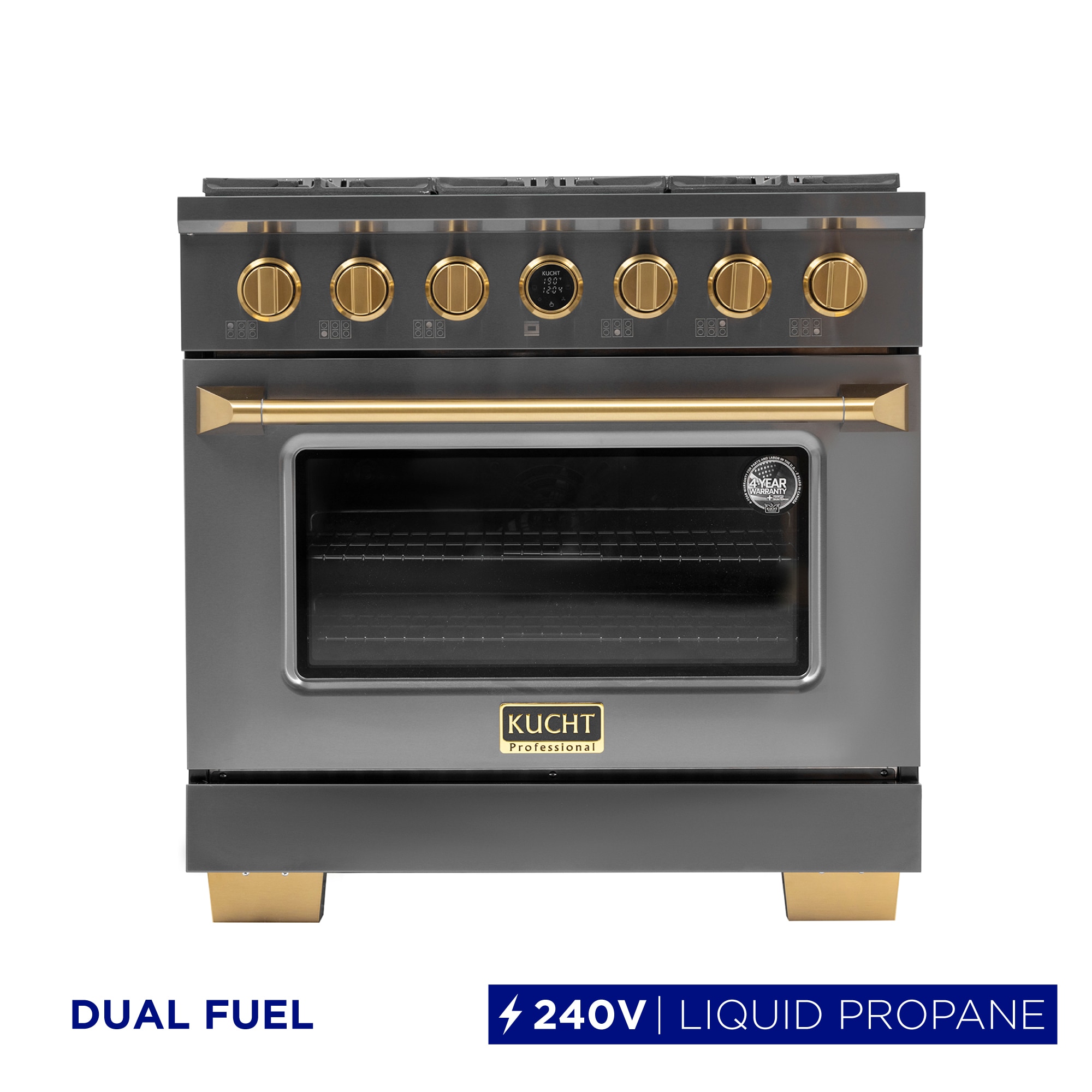 Kucht KXD36/LP 36-in Deep recessed 6 burners Convection Oven Freestanding Dual Fuel Range ( Titanium Stainless Steel )