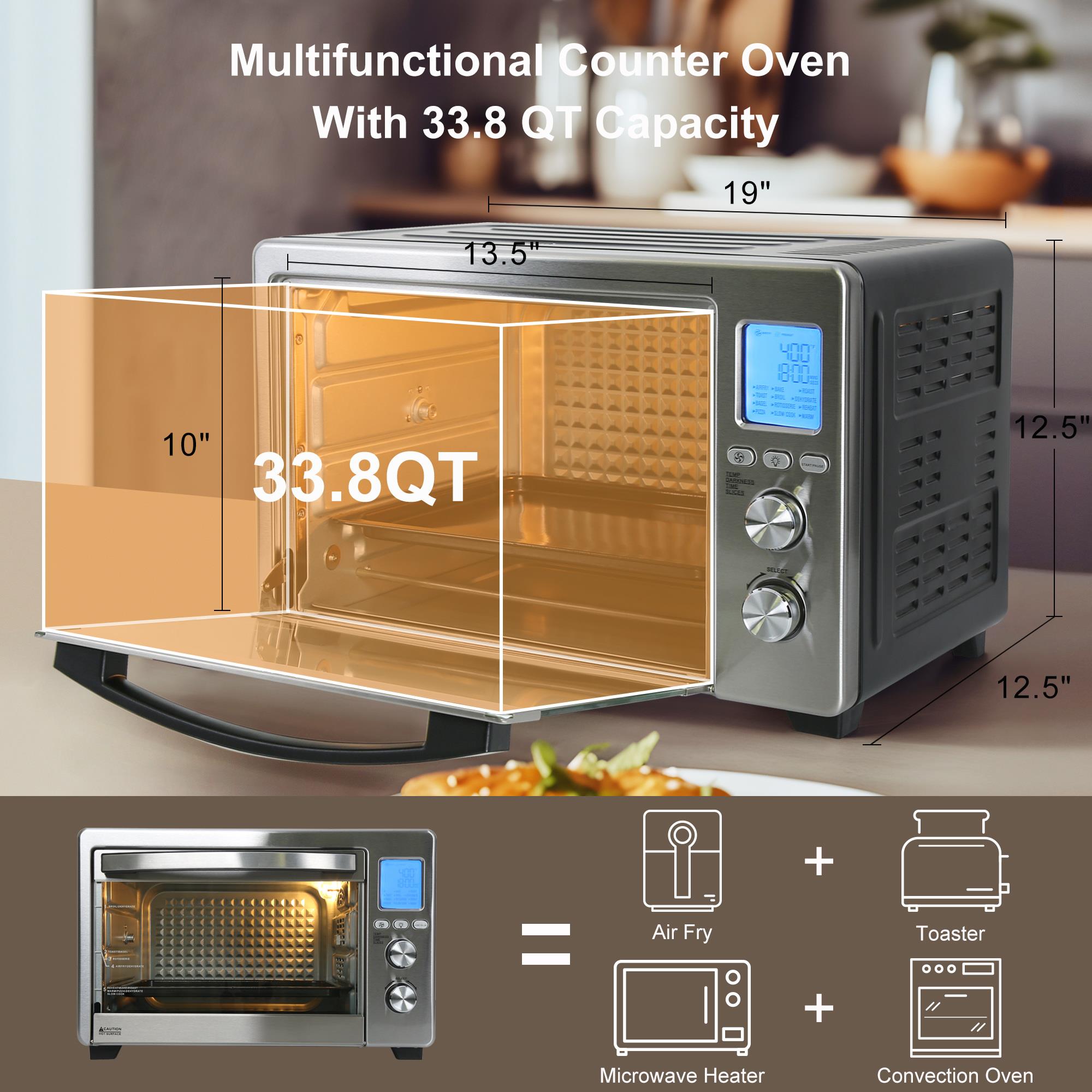 19 qt Countertop Convection Toaster Oven Air Fryer Combo Rotisserie, Size: 13.5