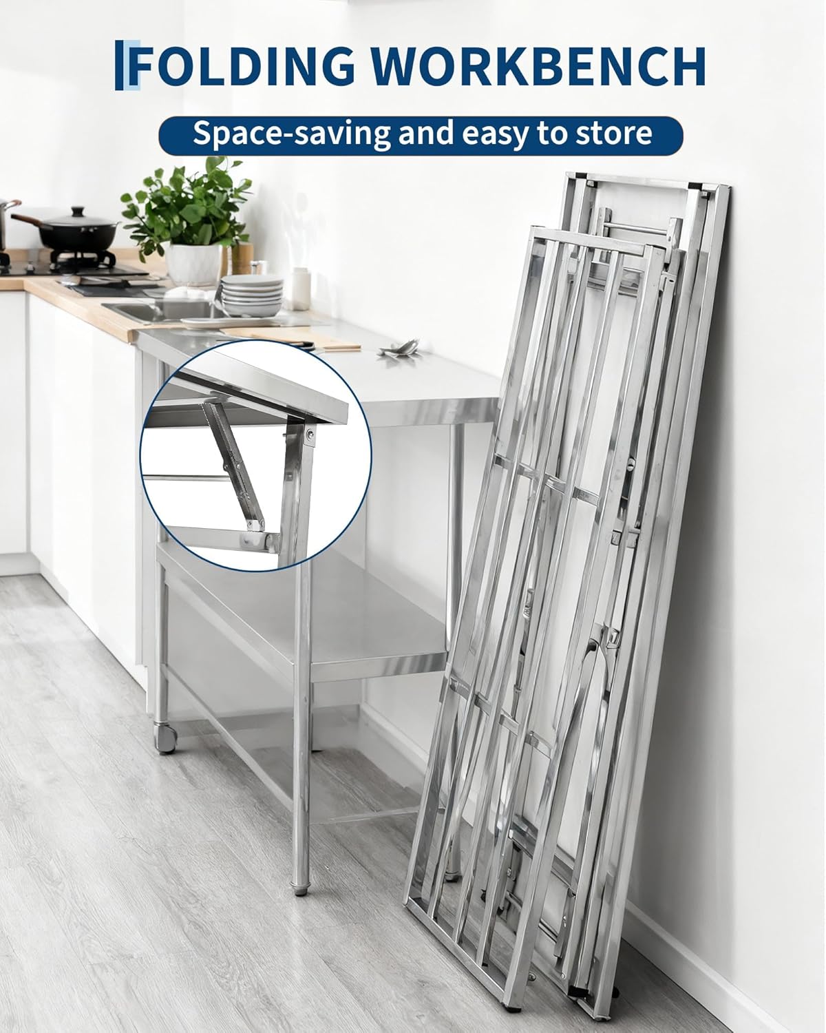 Garvee Stainless Steel Folding Table Heavy-Duty Work Table with ...