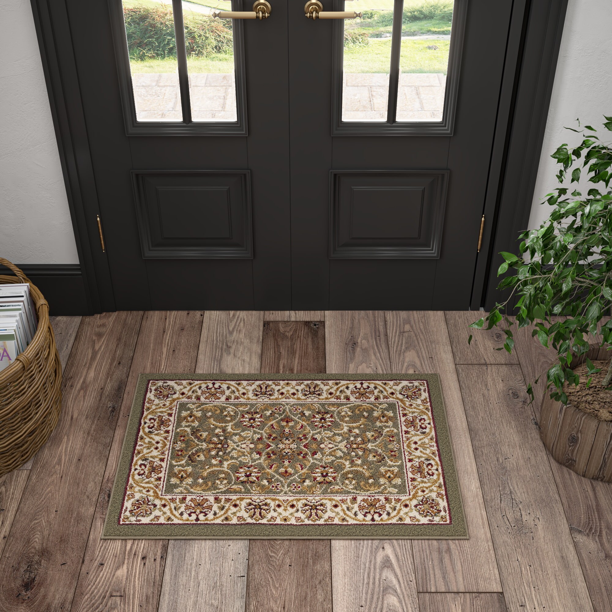 Tayse SNS4815 2X3 Sensation 2 x 3 (ft) Loomed Polypropylene Green Rectangular Indoor Border Oriental Throw rug
