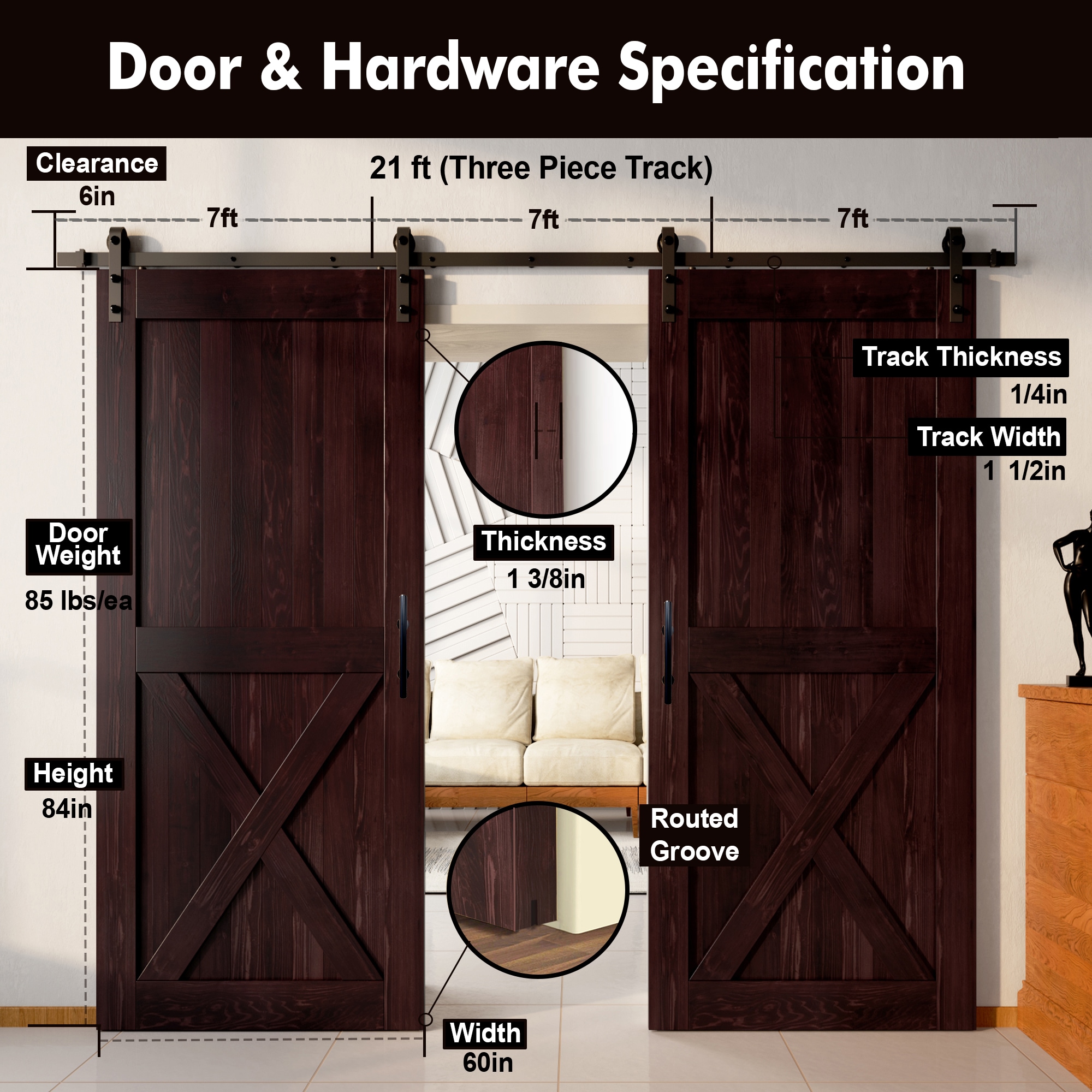 HOMACER YT2TGH240C-6084-X-RD Barn-Doors - View #7