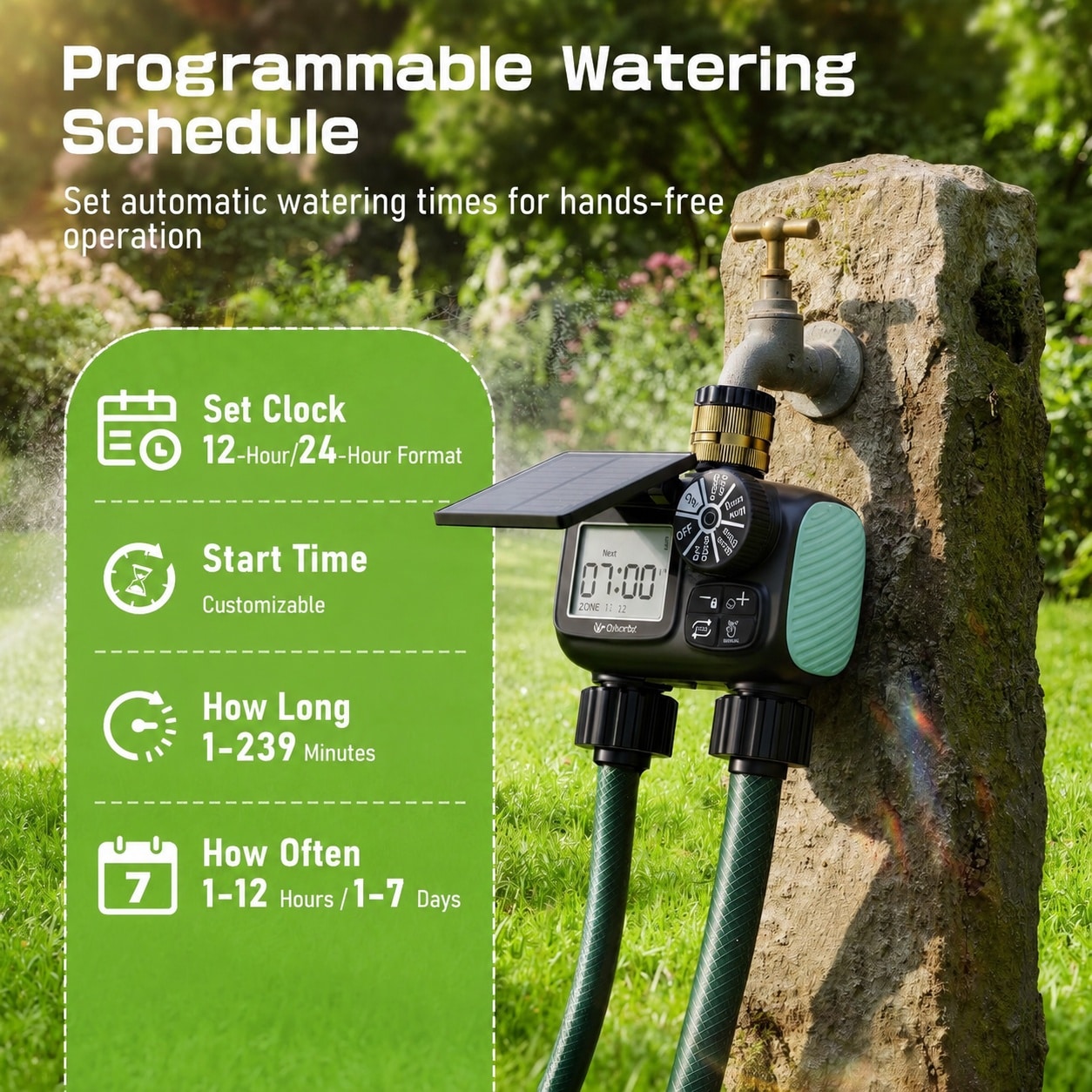 Aoibox 2 Zone Solar Hose Timer with Auto Manual Rain Delay Modes and ...