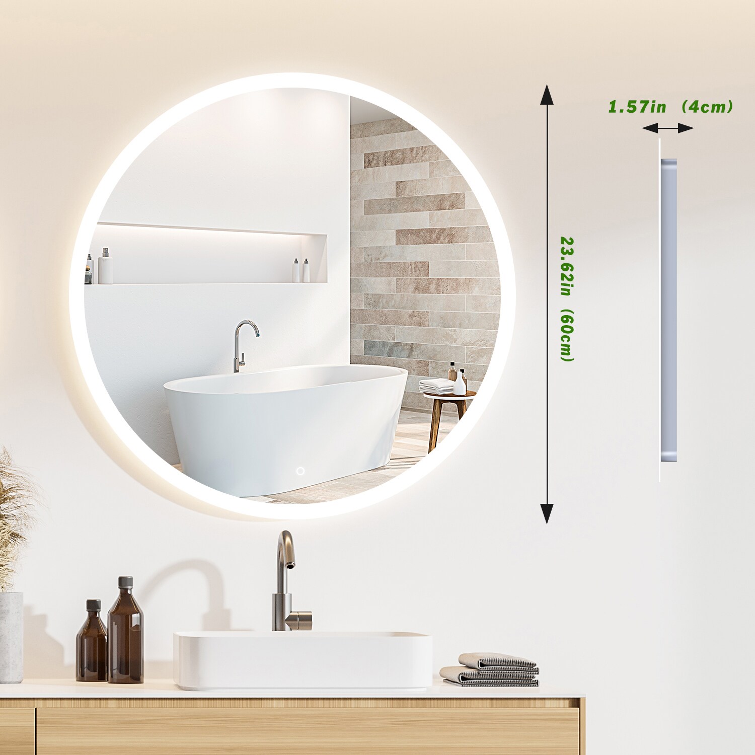 HomLux HOMLUX LED Bathroom Mirror 24-in x 30-in Frameless Round ...