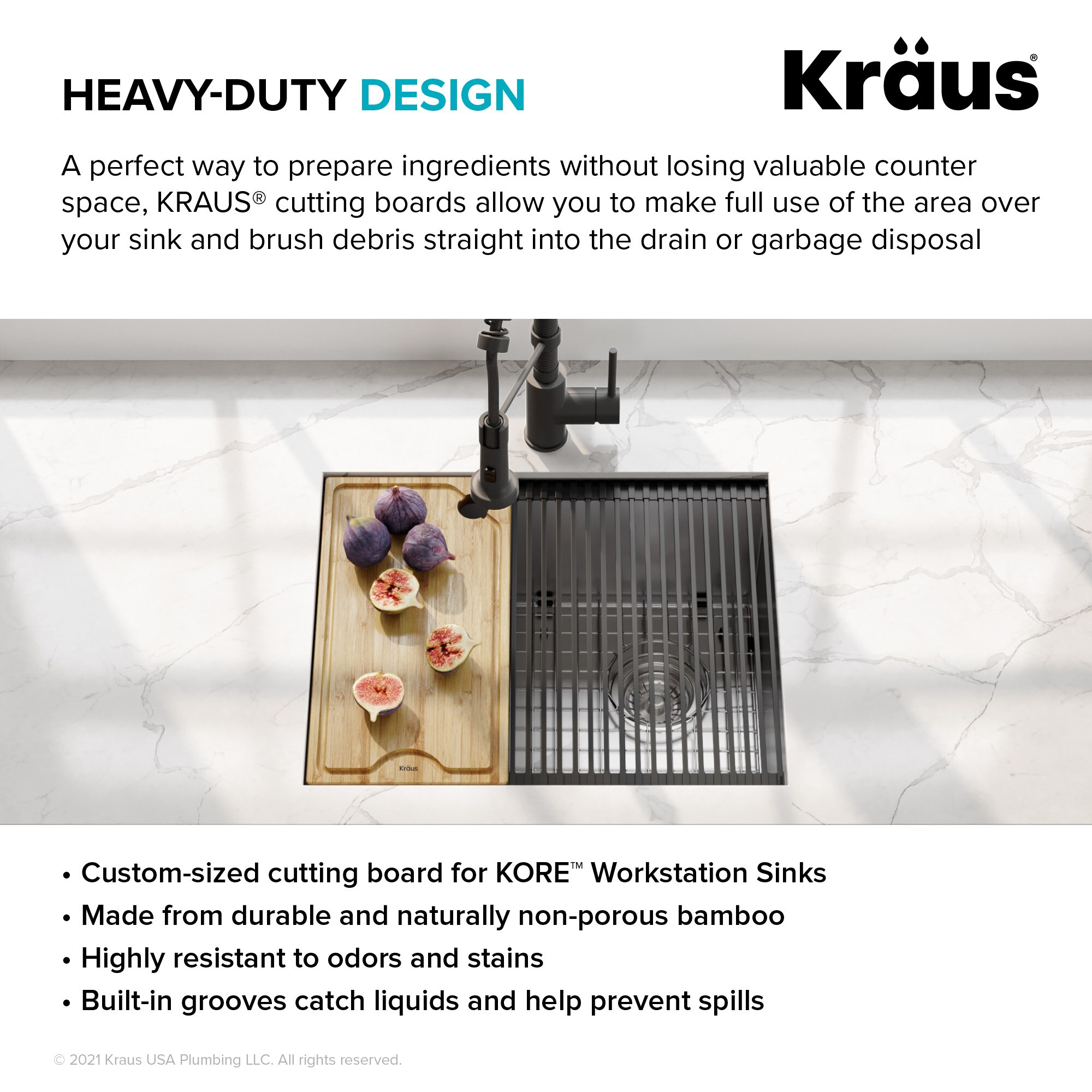 Kraus KCB-WS104BB Workstation Kitchen Sink 16 Solid Bamboo Cutting Board  in Bamboo