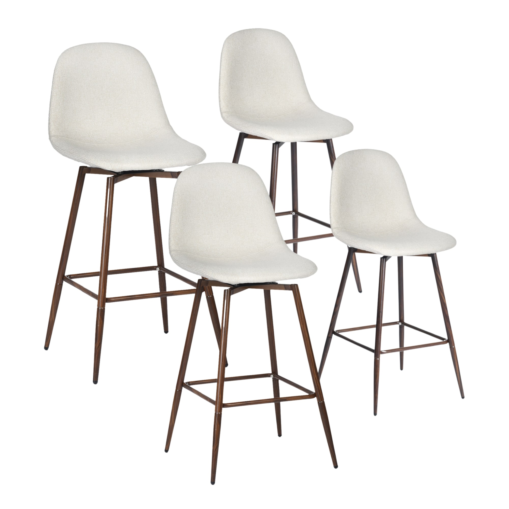 Homy Casa CHARLTON BAR BG4 Linen Beige Fabric 26 in. Counter Height Swivel Bar Stool with Walnut Metal Legs and Curved Seat (Set of 4)