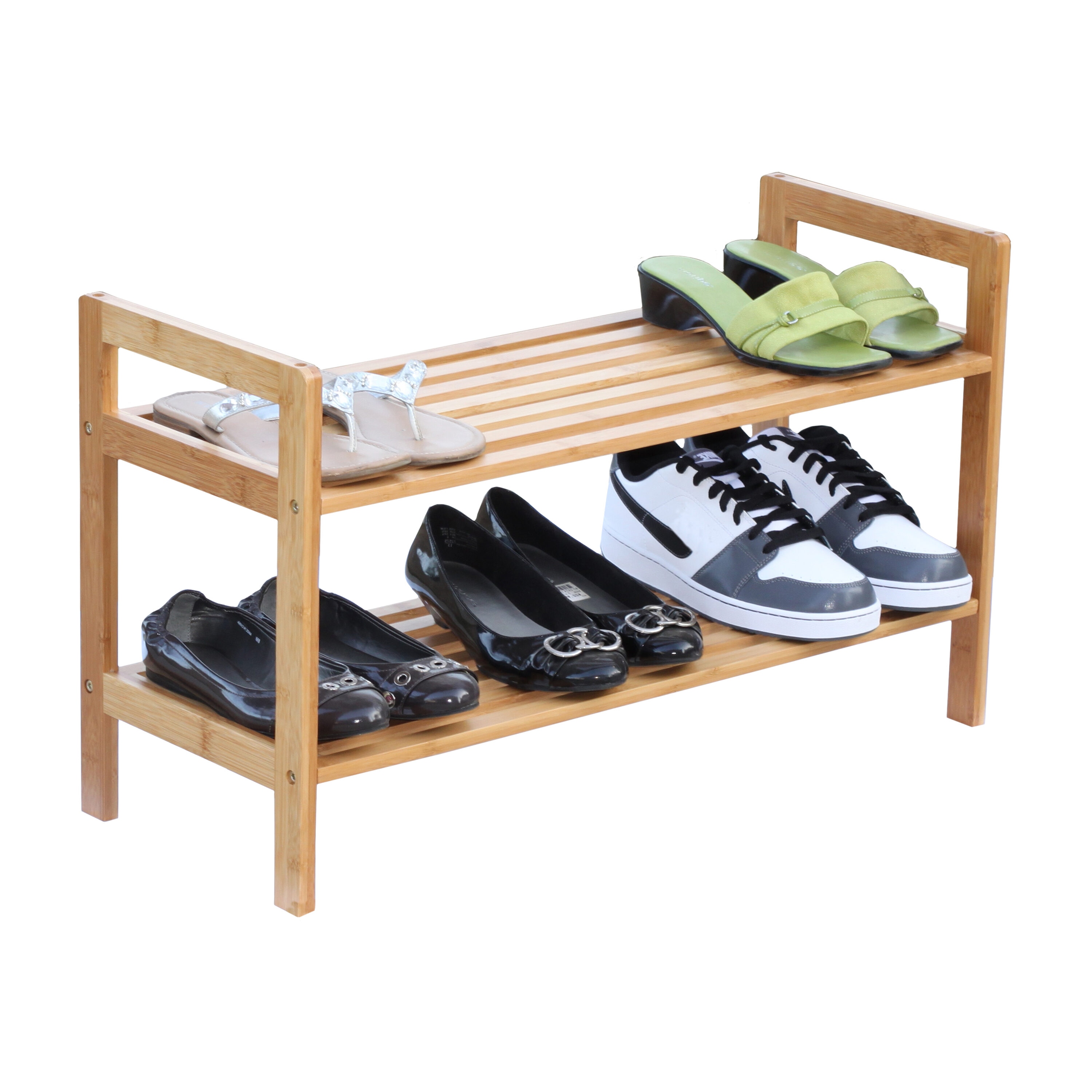 Costway 5-tier Wood Shoe Rack Solid Acacia Wood Shoe Shelf With Side Metal  Hooks : Target