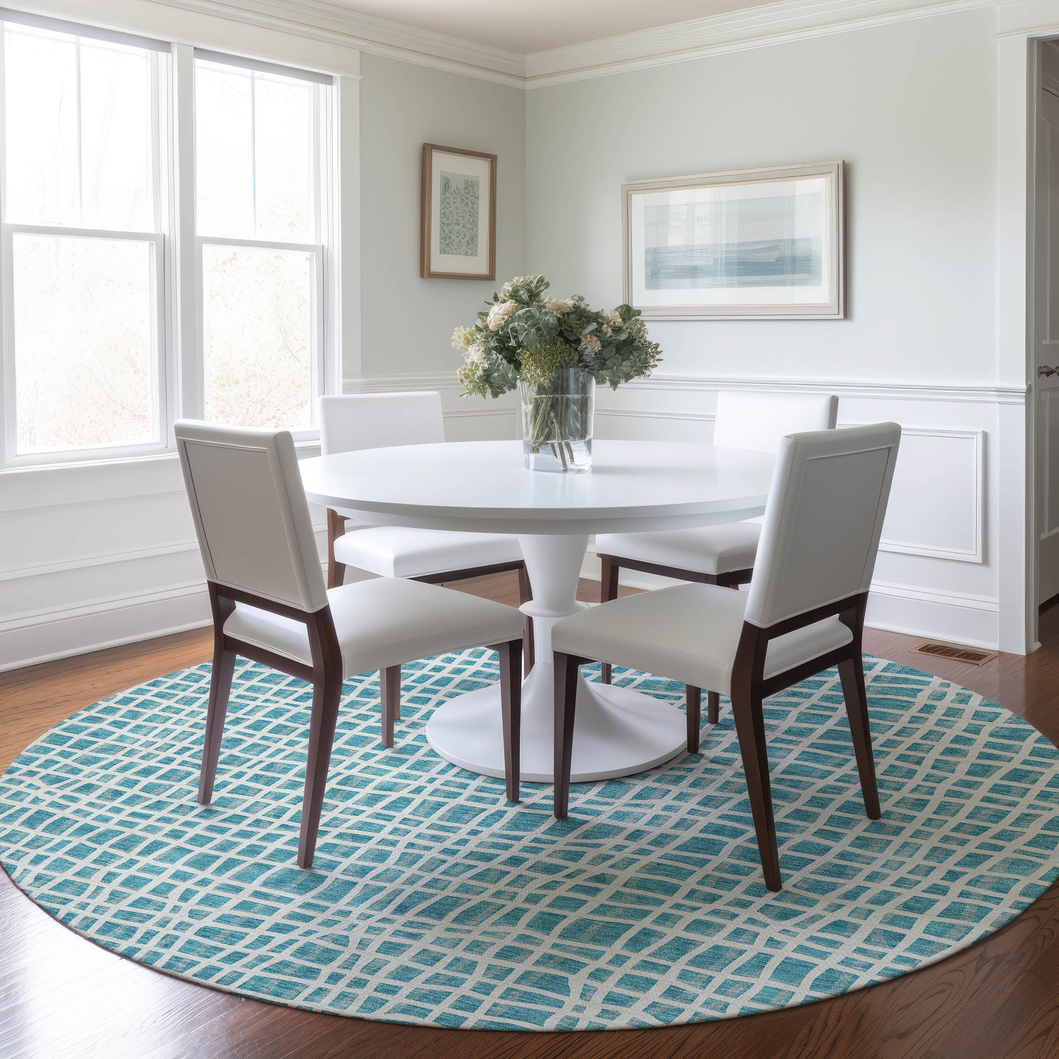 Addison Rugs ACN729TE8RO Chantille ACN729TE 8 x 8 (ft) Polyester Teal Round Indoor/Outdoor Geometric Machine washable Area rug