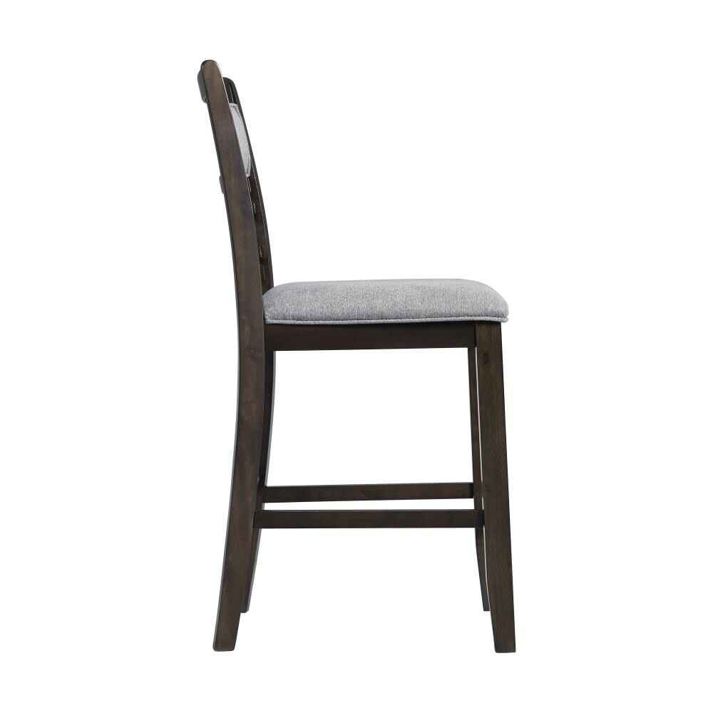 Walnut Counter Height Dining Set with Gray Upholstered Chairs