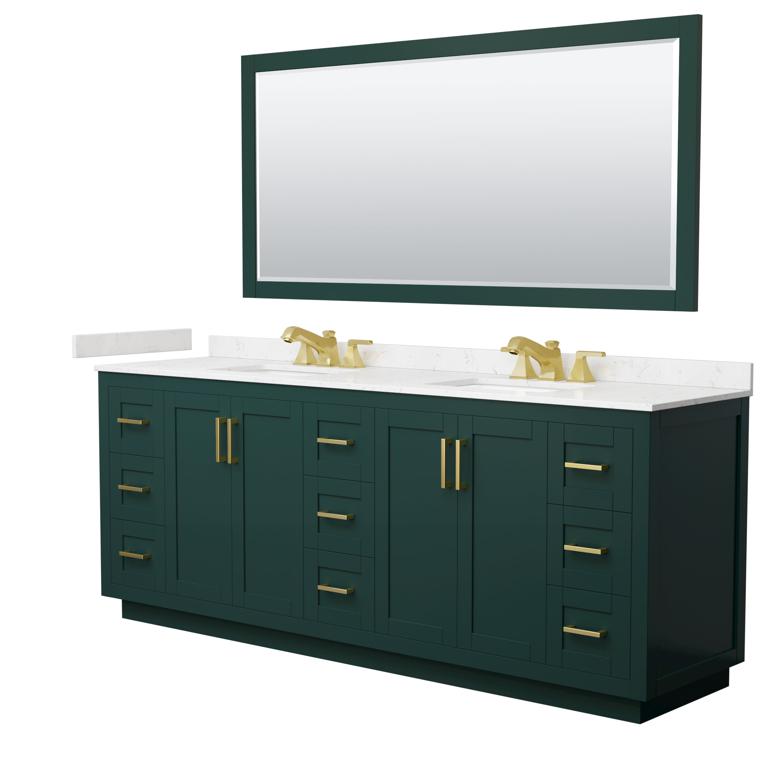 Wyndham Collection Miranda 84-in Green with Brushed Gold Trim Undermount Double Sink Bathroom Vanity with Carrara Cultured Marble Cultured Marble Top (Mirror Included)