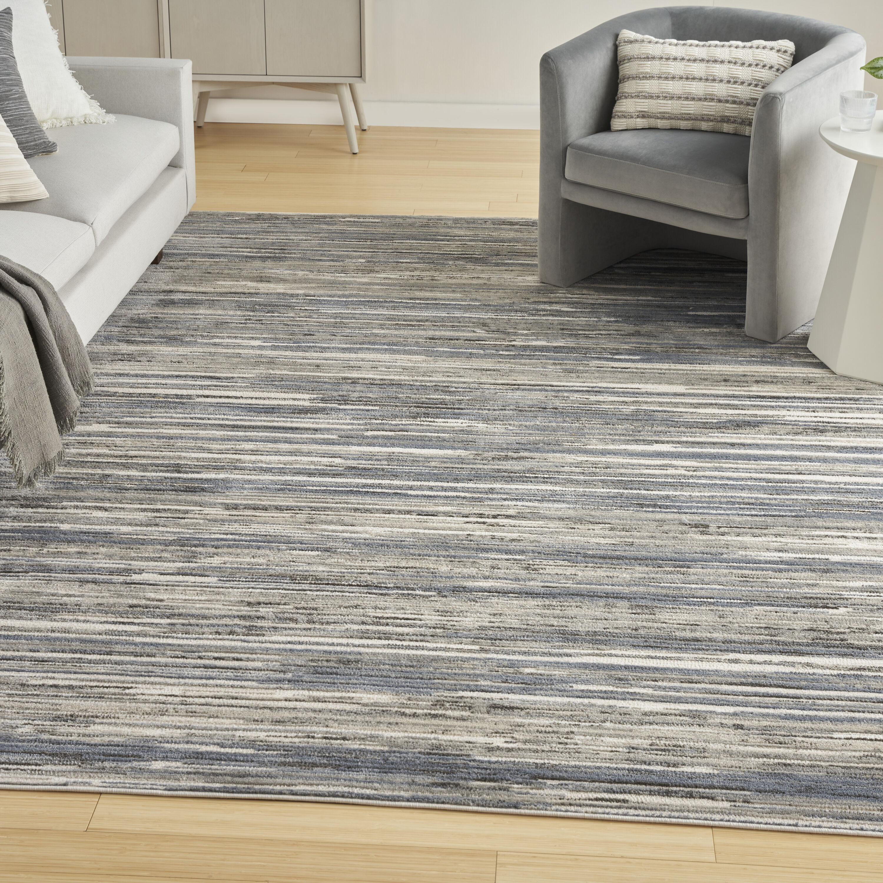 Nourison Home 099446918437 8 x 10 (ft) Loomed Ivory Grey Blue Rectangular Indoor Abstract Area rug
