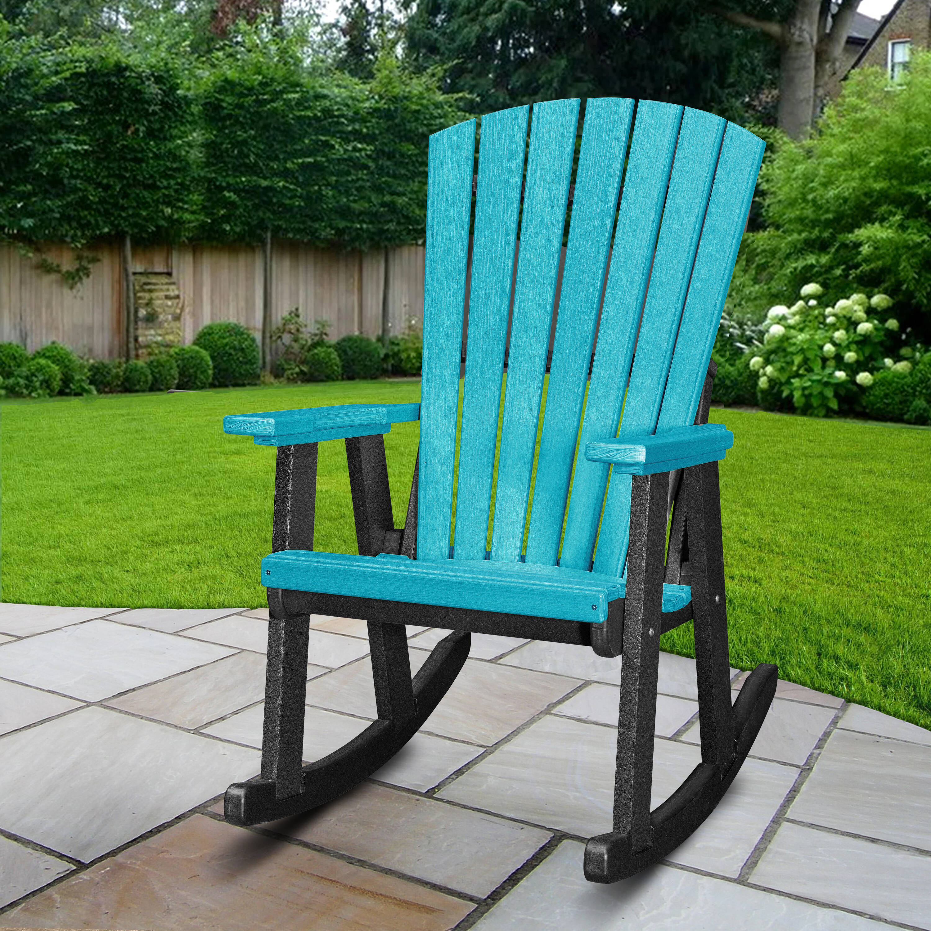 American Furniture Classics 518ARB Adirondack Black HDPE Frame Rocking Chair with Slat Seat