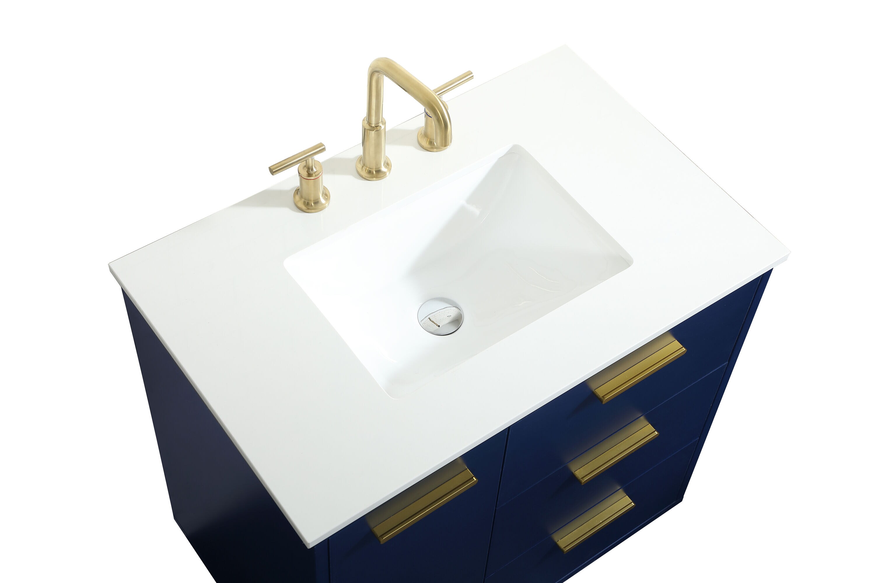 Blue Solid Wood and MDF Bathroom Vanity with Gold Accents
