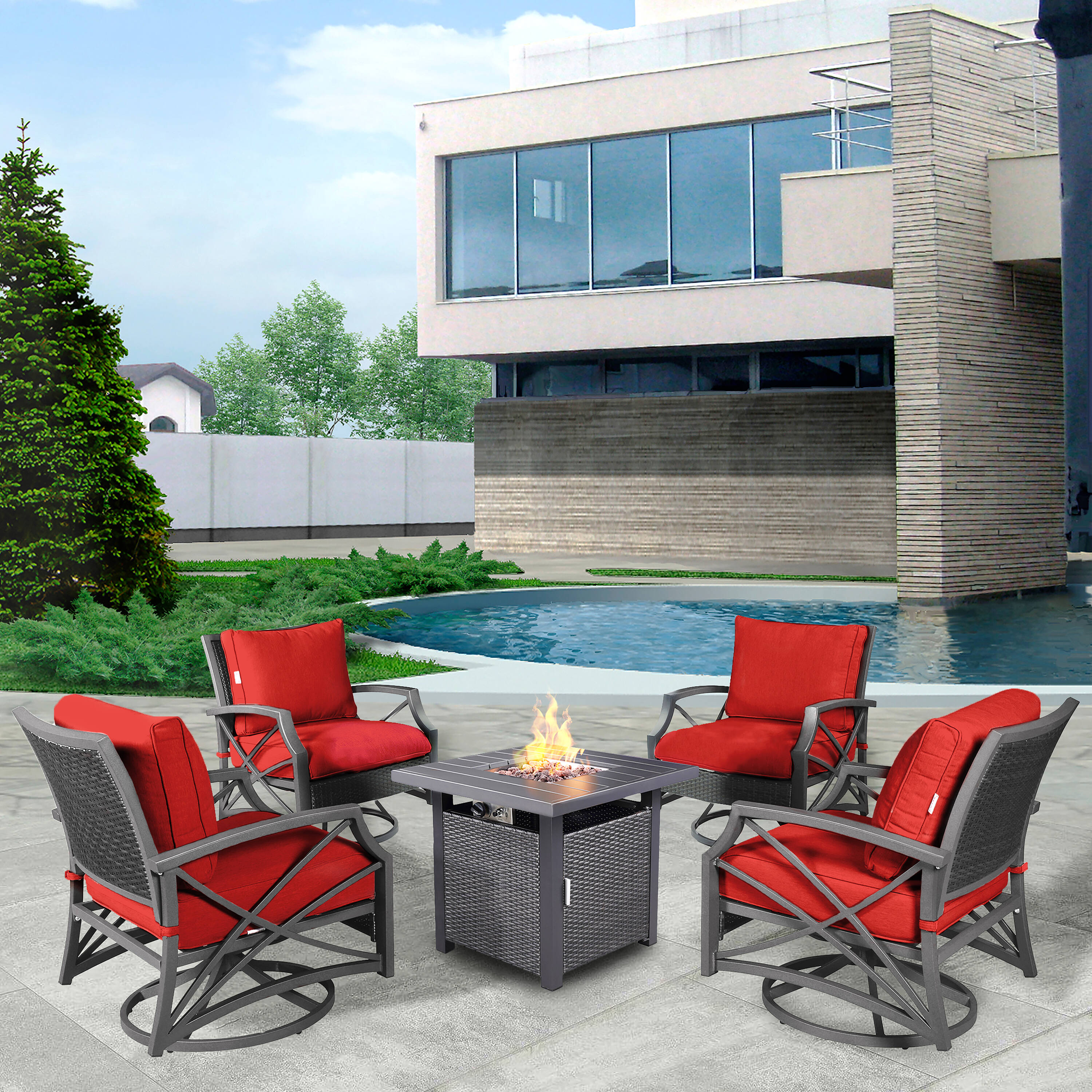 Kinger Home FP-005TGRY-SET-RED-4 Patio-Conversation-Sets - View #6