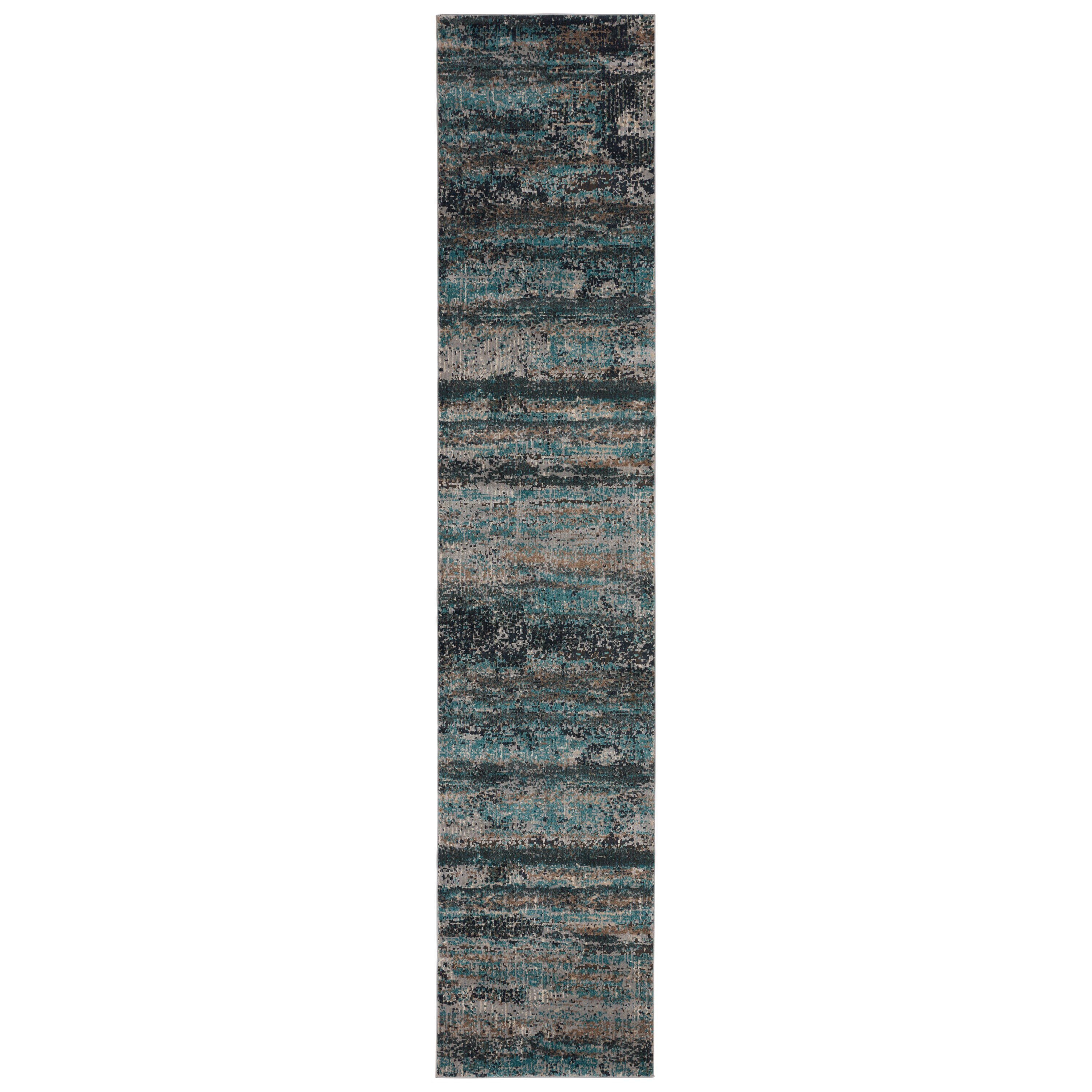 Myriad Aubra Abstract Fringe 3x12 Gray and Teal Area Rug