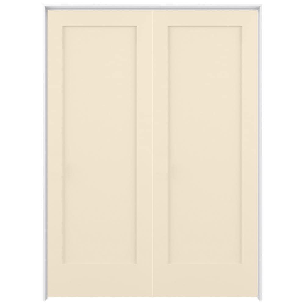 RELIABILT LO1368774 56-in x 80-in Cream-n-Sugar Solid core 1-panel square Reversible/Universal Smooth Prefinished Pine Wood Flat Jamb Double Prehung Interior Door
