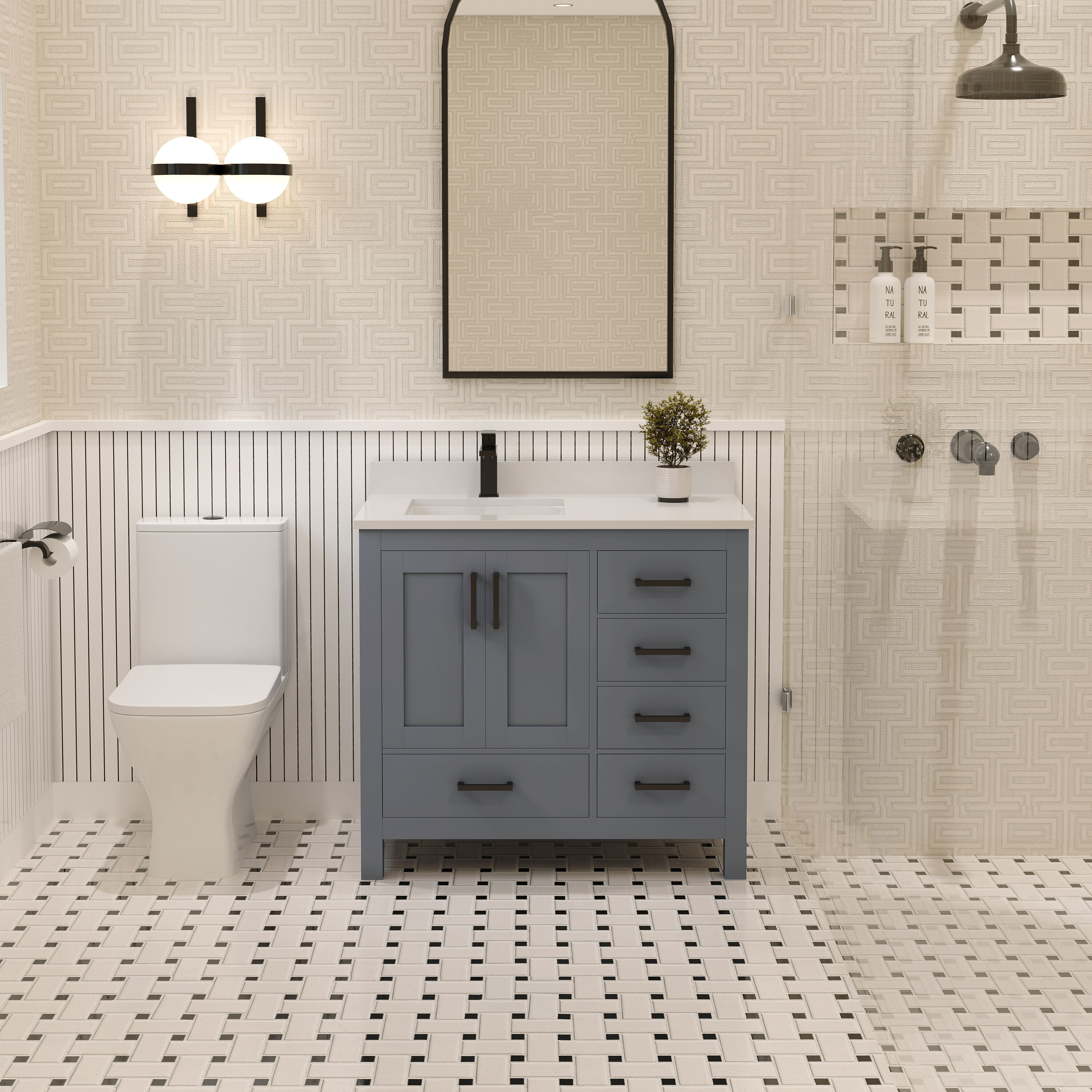 Ayna Decors Rooh 36-in Charcoal Grey Undermount Single Sink Bathroom Vanity with White Quartz Top (Fully Assembled)