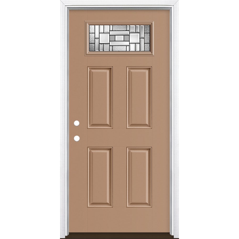 Masonite 3421342 Naples 36-in x 80-in x 4-9/16-in Fiberglass 1/4 lite Right-hand inswing Warm Wheat Painted Prehung Single door Front Door with Brickmould Insulating core Decorative glass