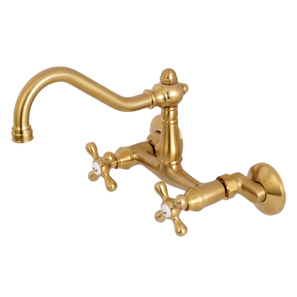 Kingston Brass Vintage Brushed Brass Double Handle Wall-mount High-arc  Kitchen Faucet in the Kitchen Faucets department at