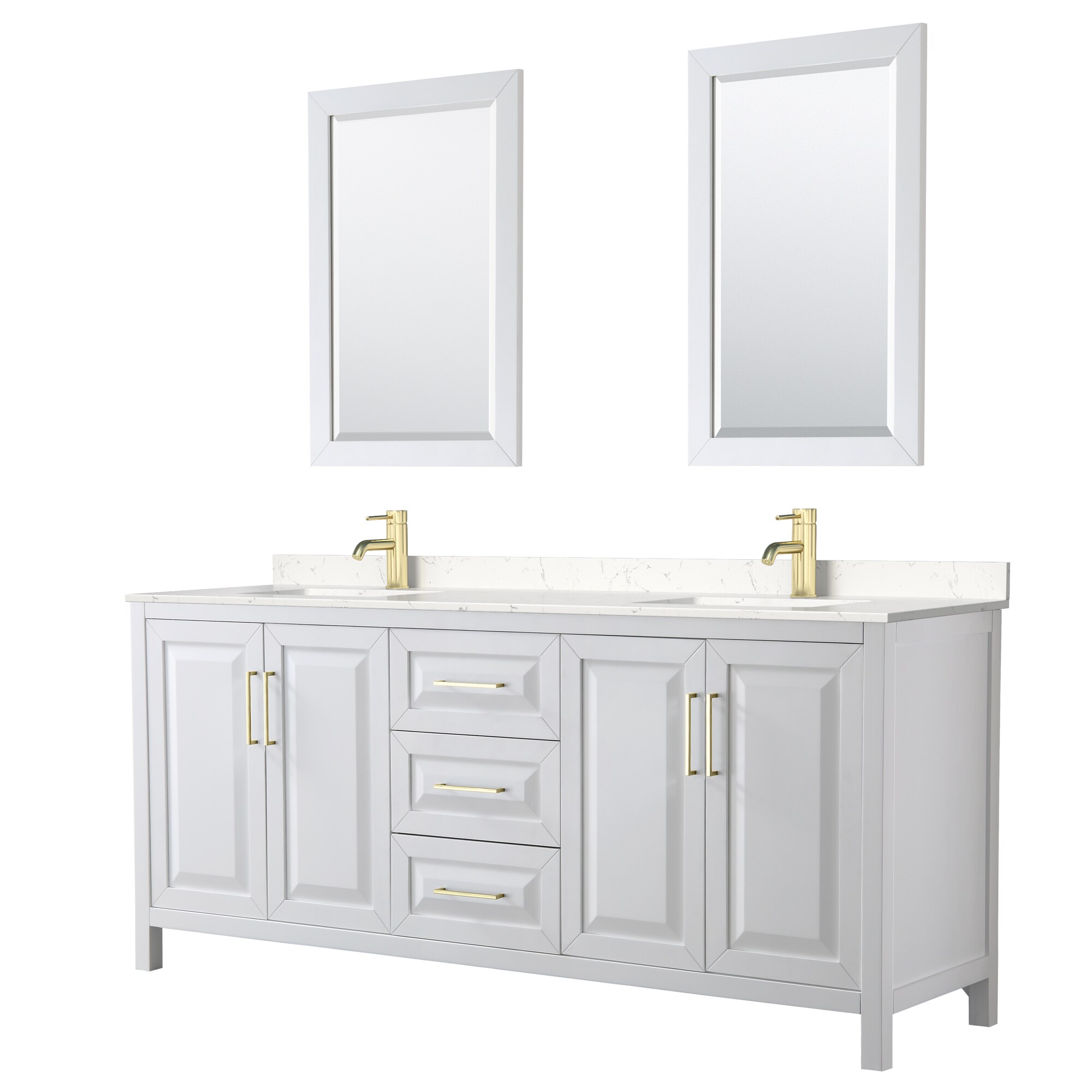 Wyndham Collection WCV252580DWGC2UNSM24 Daria 80-in White with Brushed Gold Trim Undermount Double sink Bathroom Vanity with Carrara Cultured Marble Cultured marble Top (Mirror Included)
