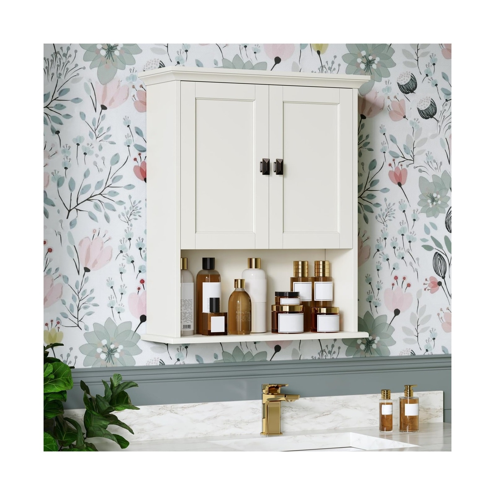 Yichuhaoxi  Bathroom Wall Cabinet Medicine Cabinet Over The Toilet Storage Cabinet Wall Mounted with Built In Spirit Level Cream White