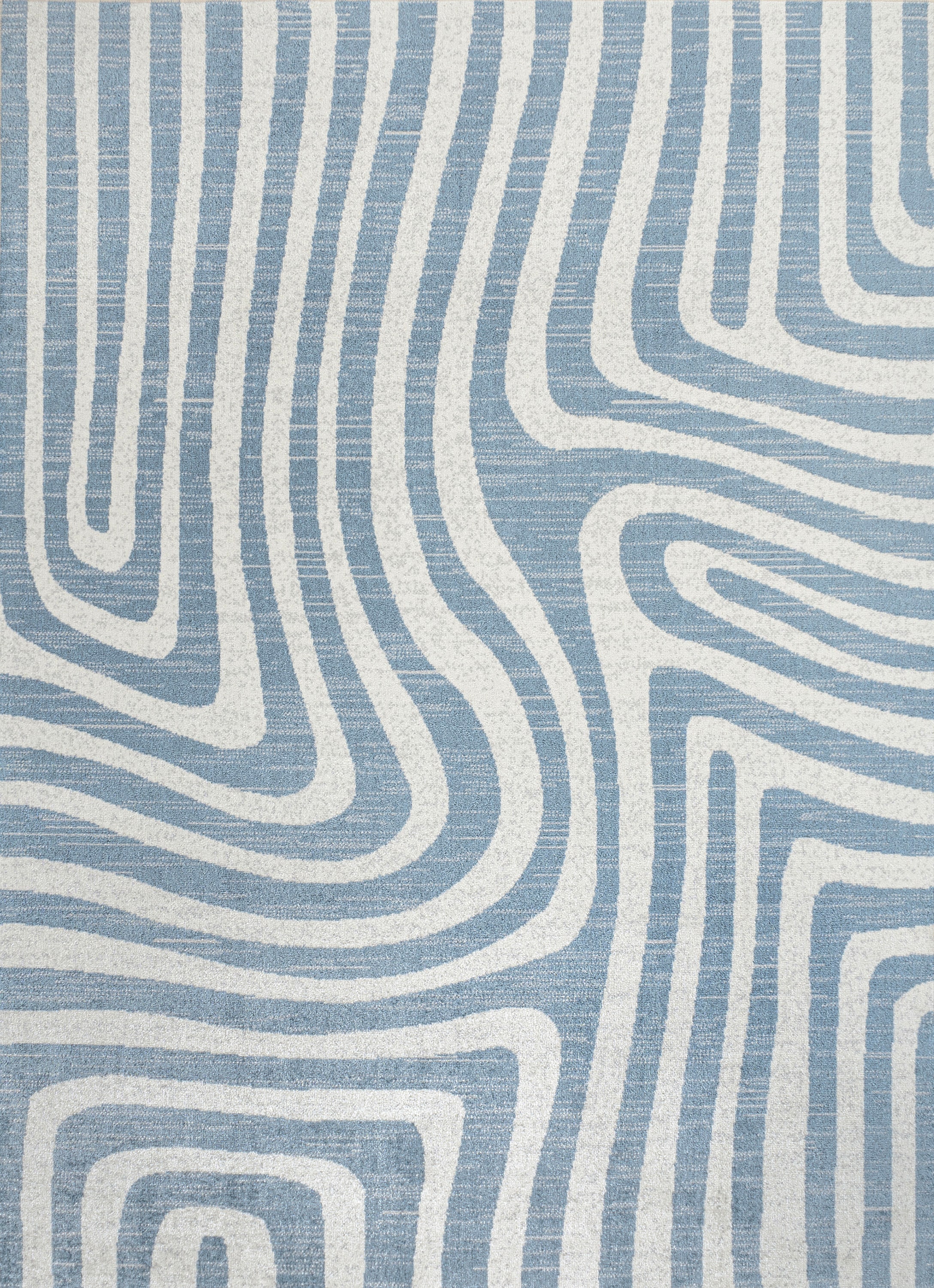 Blue and Cream Abstract Synthetic 4' x 6' Washable Area Rug