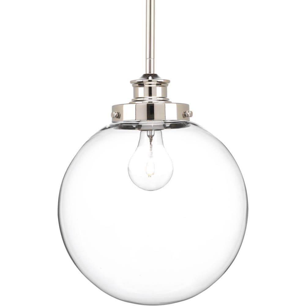 Polished Nickel & Clear Glass 12.75" Farmhouse Globe Pendant Light