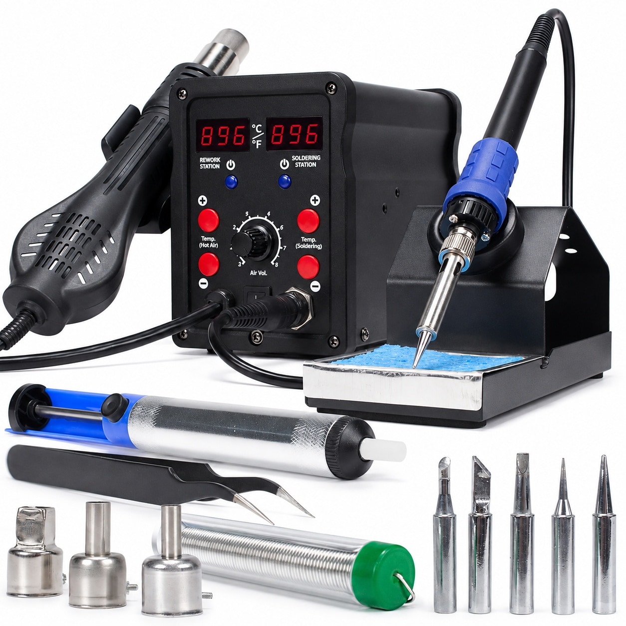 Etokfoks  8786D I SE 110 127V Corded 2 IN 1 Soldering Iron Hot Air Rework Station Kit with Lead Free Solder Wire 1 Kit