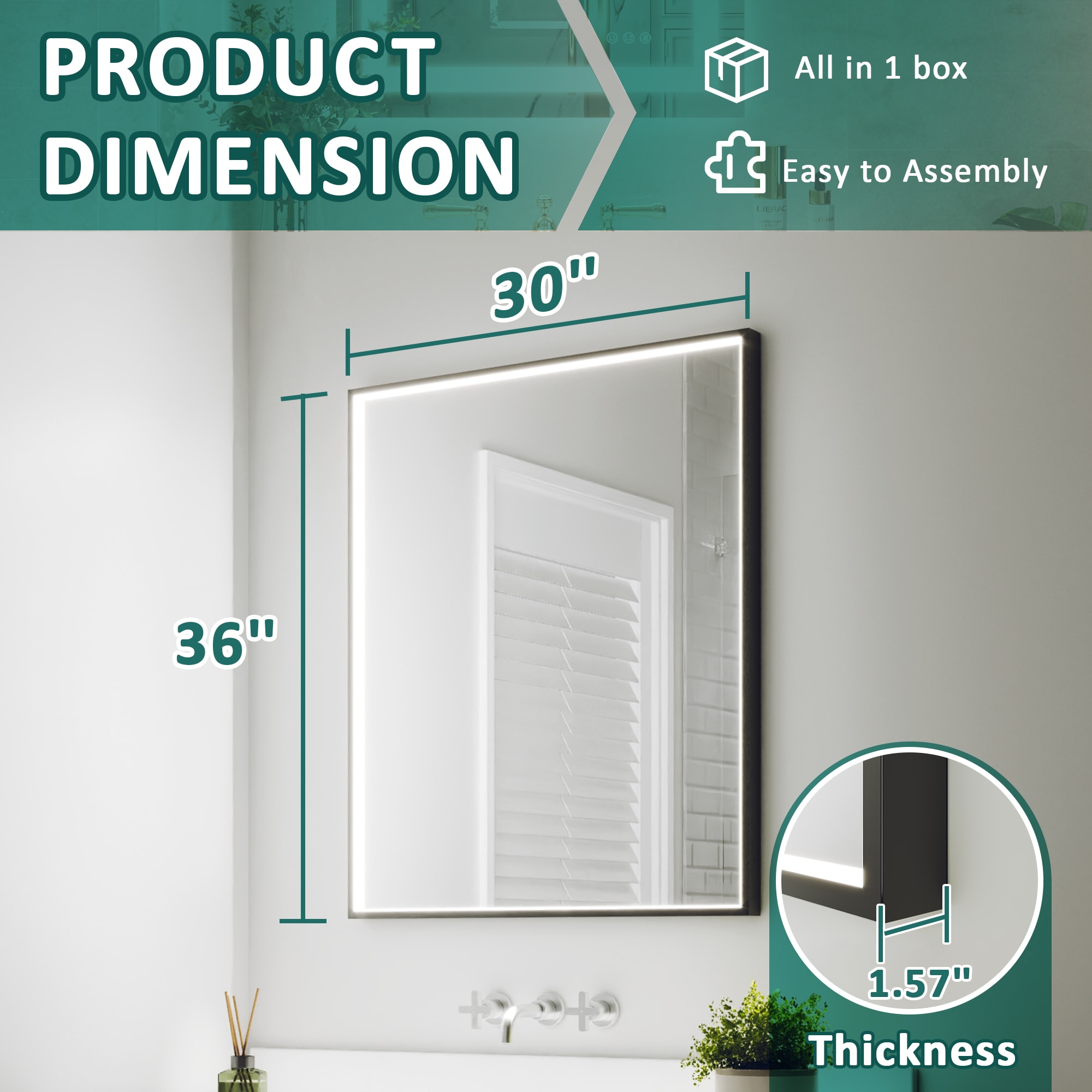 ES-DIY ESBM3036V19MBX Framed-Bath-Mirrors - View #3