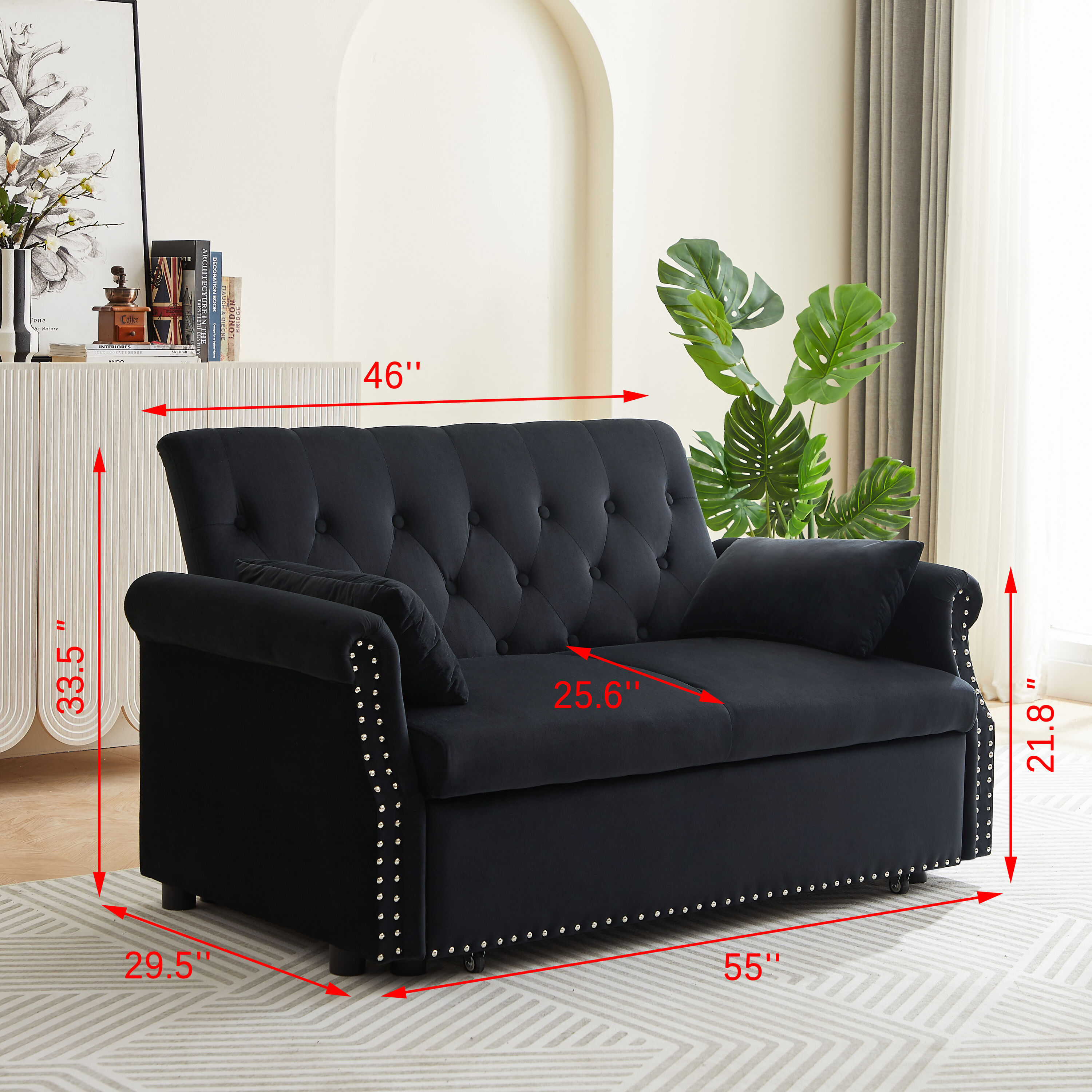 Runesay Sofa Bed Black Contemporary/Modern Velvet Twin Sofa Bed In The ...