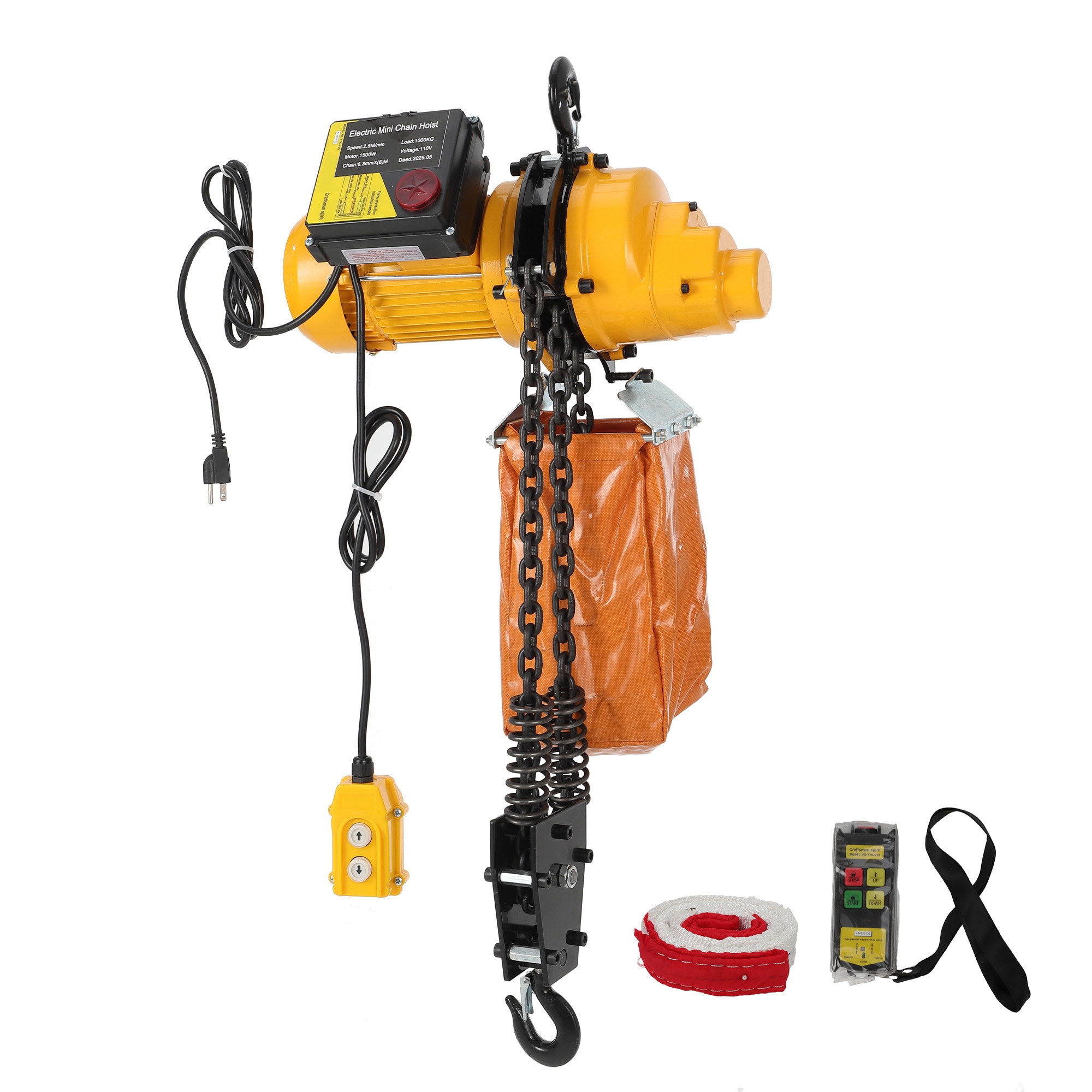 Garvee 1 Ton Electric Chain Hoist 2200 LBS Load Capacity 10 FT Lifting Height 110V Single Phase with Emergency Stop Switch and Wired Control