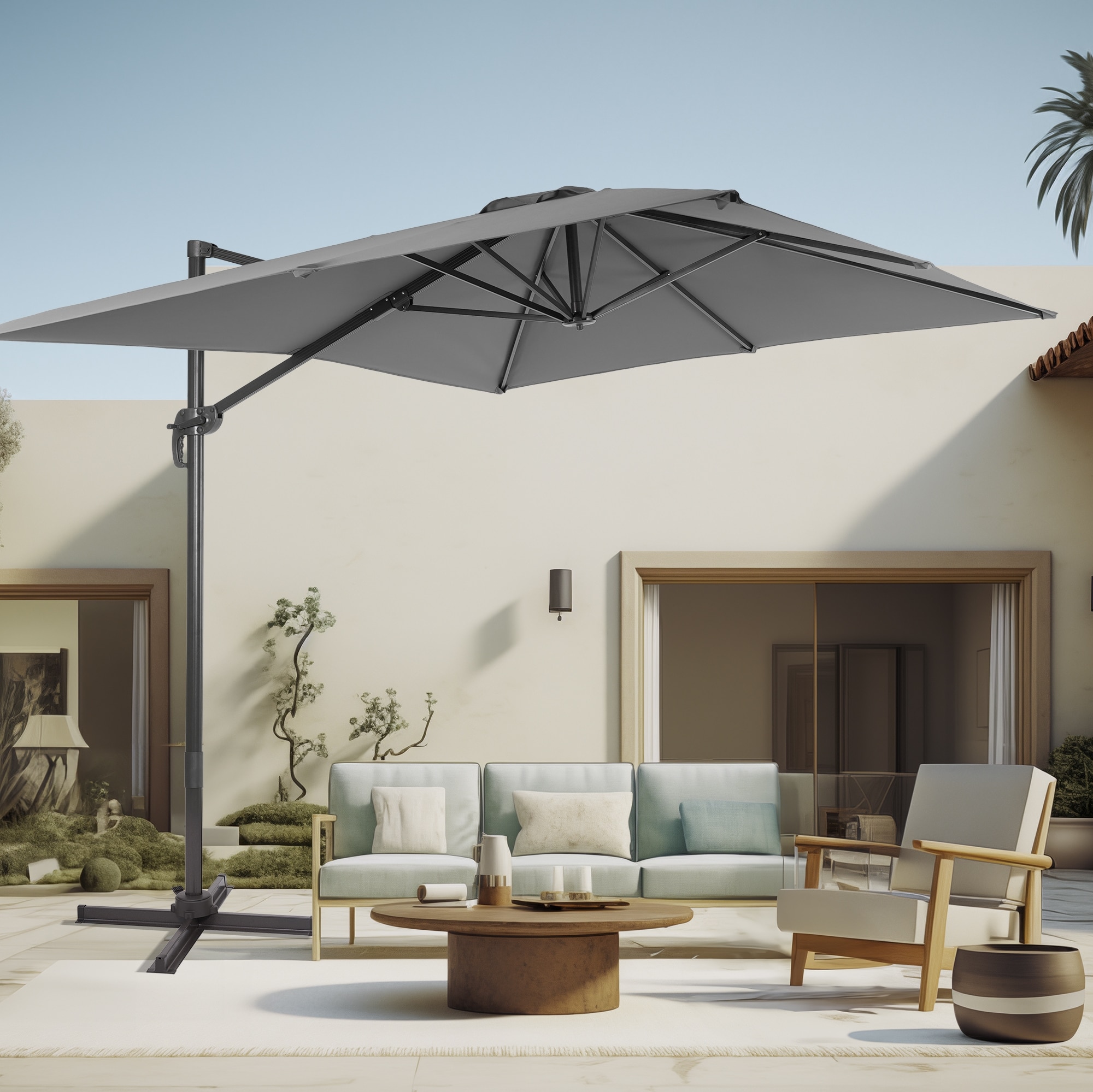ACEGOSES LW-108LY 10-Feet Aluminum Gray No-tilt Cantilever Patio Umbrella