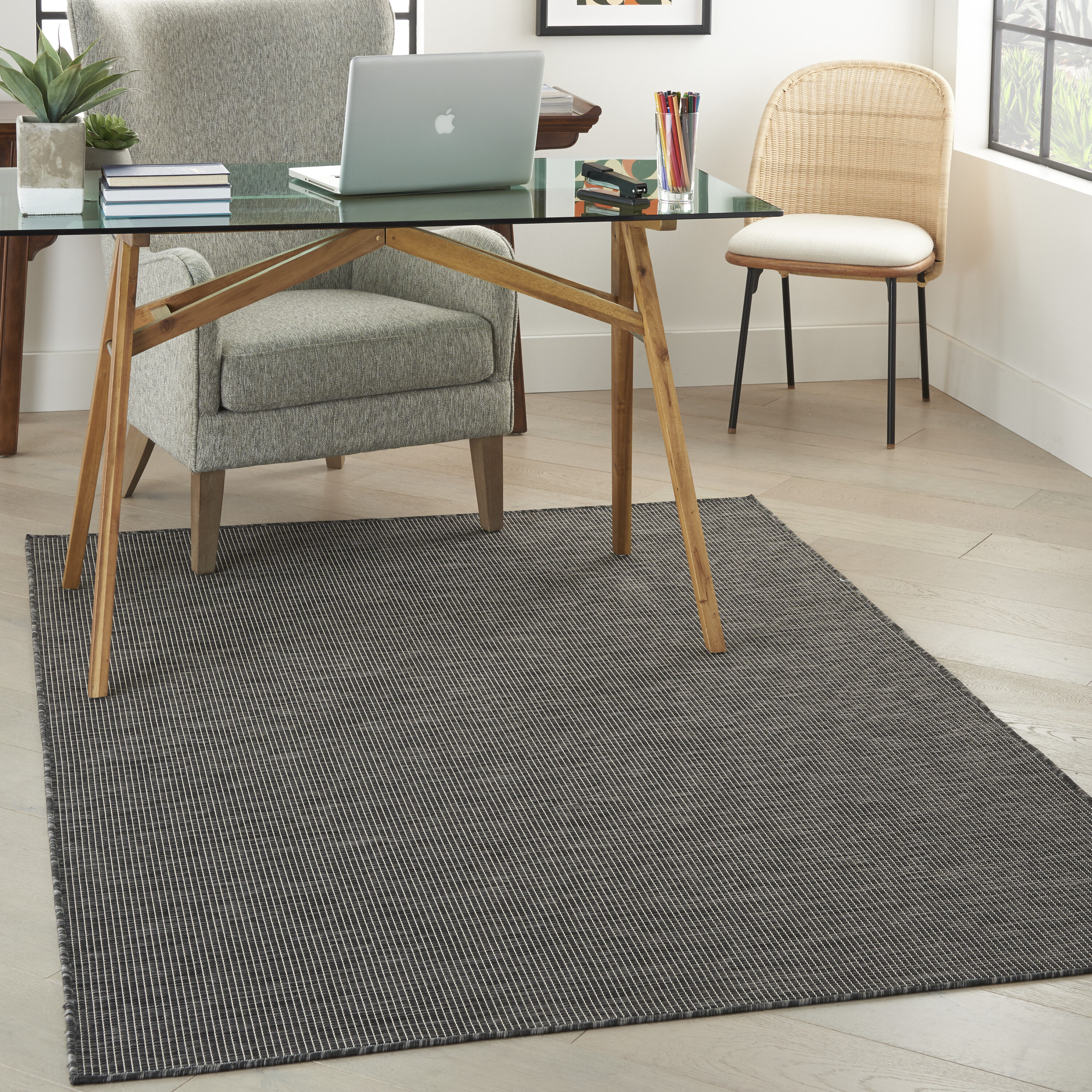 Nourison 99446790927 Positano 5 x 7 (ft) Loomed Polypropylene Charcoal Rectangular Indoor/Outdoor Solid Area rug