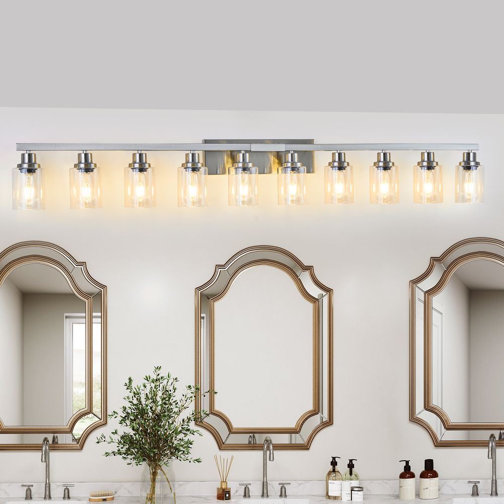Blisstyle 10 Light Bathroom Light Fixtures Bathroom Vanity Light with Clear Glass Brushed Nickel Bathroom Lighting Fixtures over Mirror Large Vanity Lights for Bathroom Vanity Lights for Mirror Wall Sconce Lighting Living Room Lighting Chrome Iron