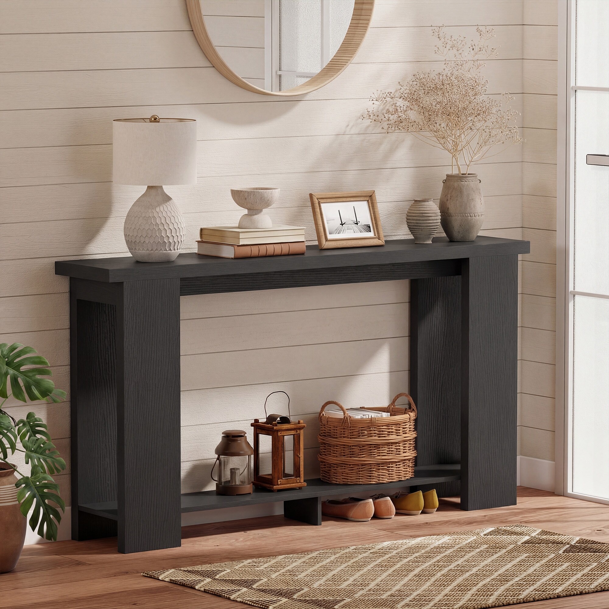 HomCom 63 Wooden Entryway Table Narrow Console Table with Storage Shelf ...