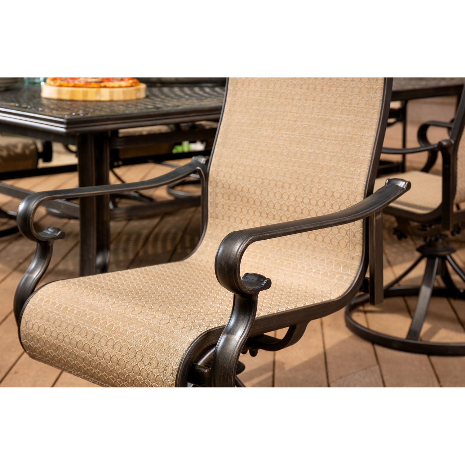 Coastal Cast Aluminum Outdoor Dining Set for 8 with Swivel Rockers