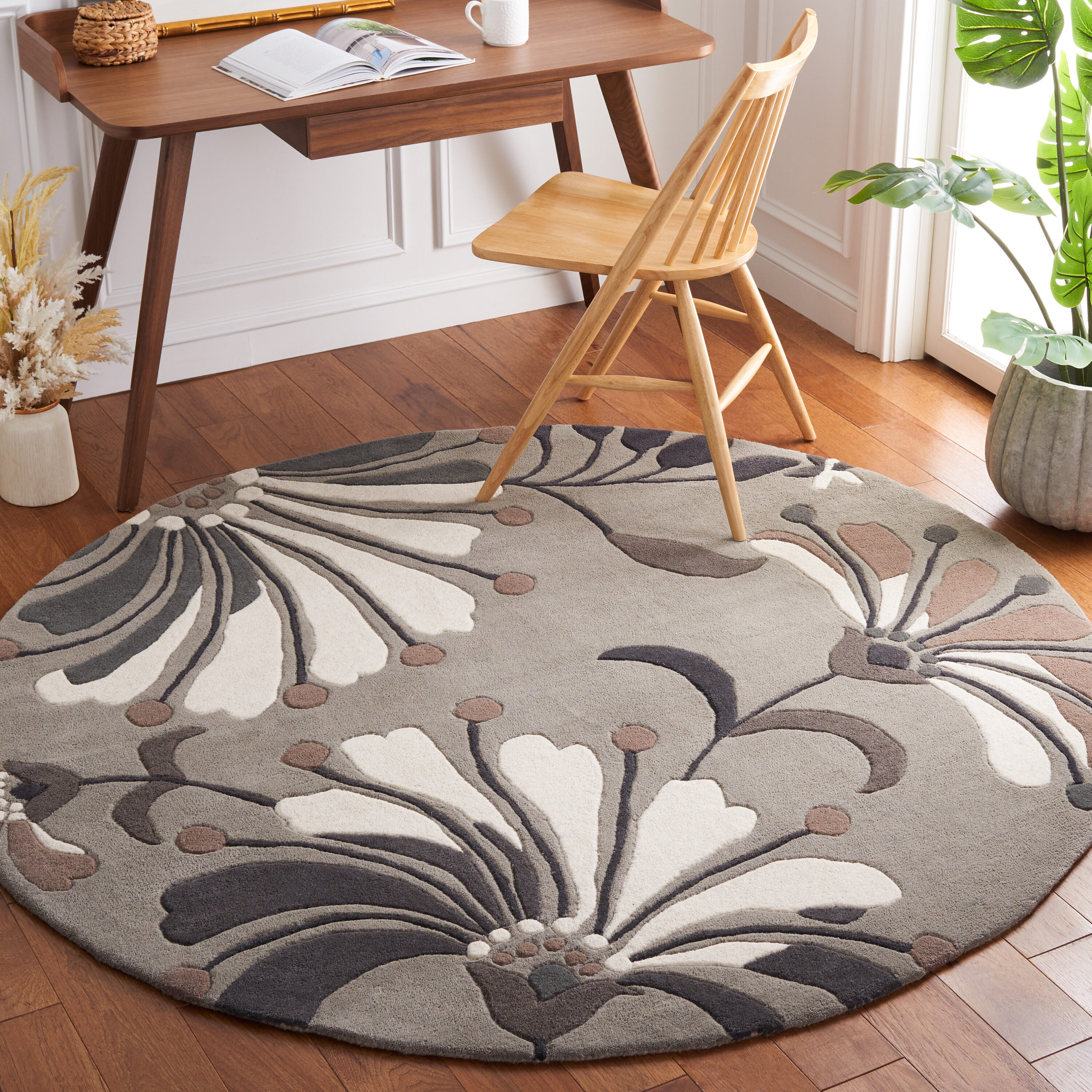  Soh826 Gray/Ivory Contemporary 6ft x 6ft Round Rug