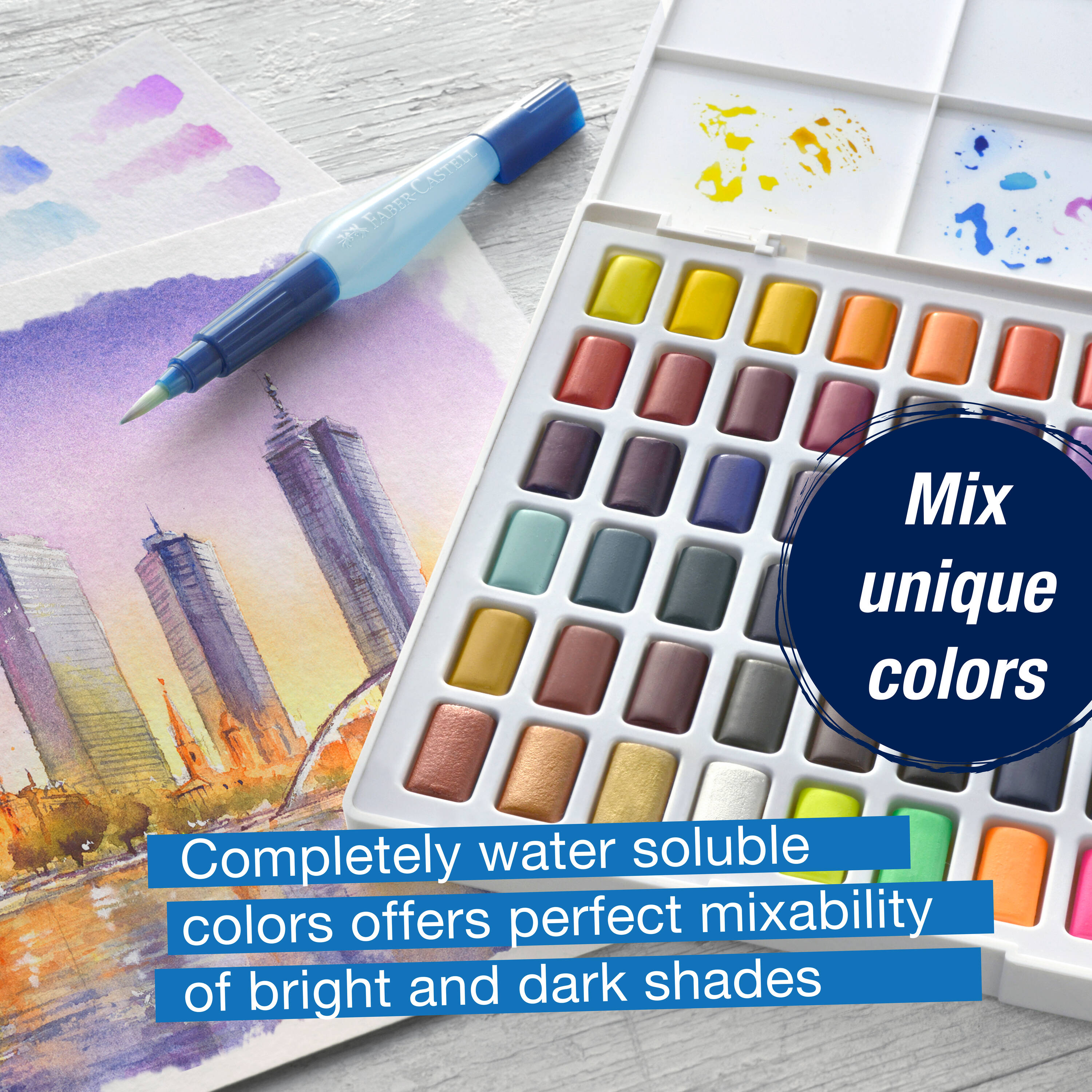 Faber-Castell Watercolor Paint Set with Brush - Premium Washable