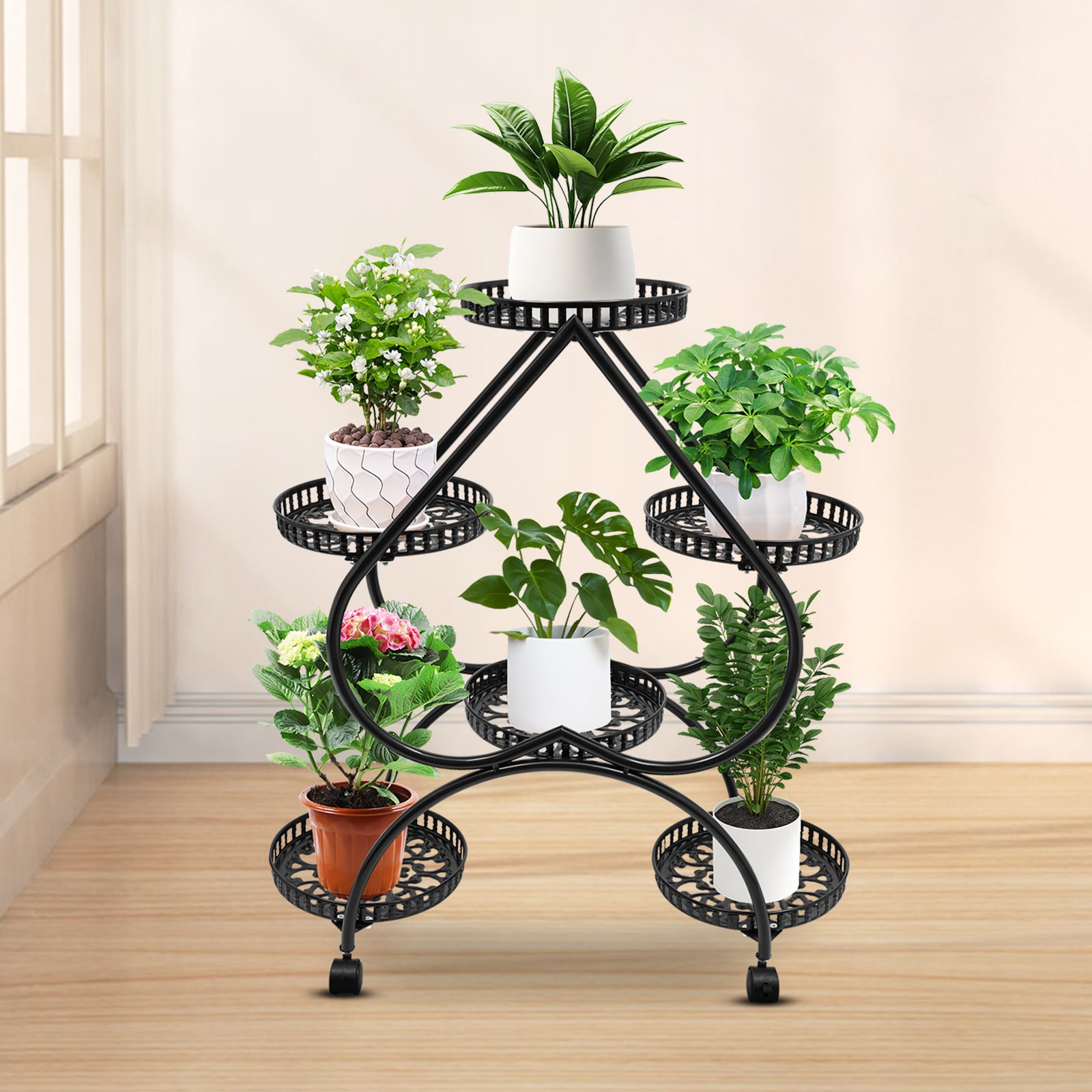 CNCEST OT-ZJCY-5179 31.49-in H x 23.62-in W Black 6 Pots Heart Indoor/Outdoor Novelty Wrought iron Plant Stand