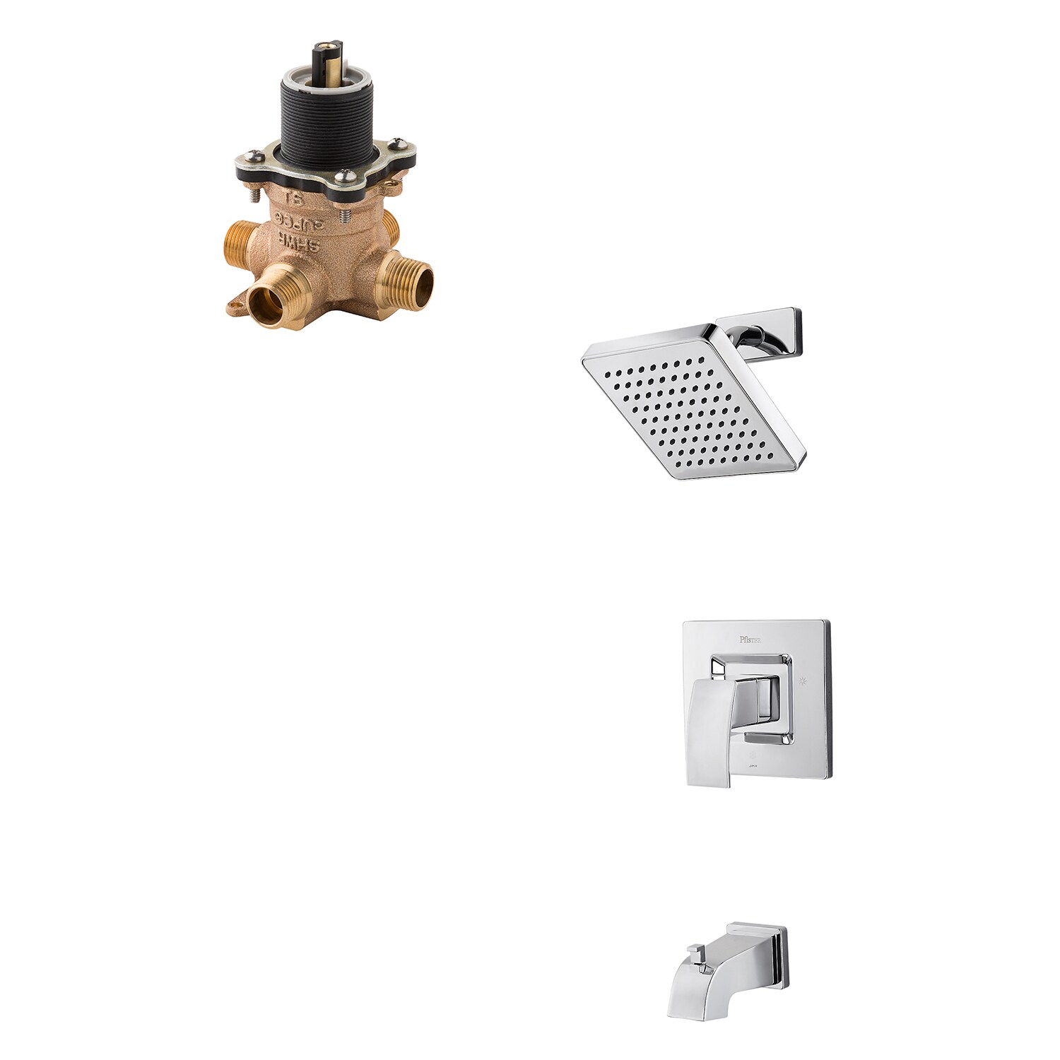 Pfister LG89-8DFC-0X8-310A-L Kenzo Polished Chrome 1-handle Single function 7.0-Inches Square Bathtub and shower Faucet with Valve