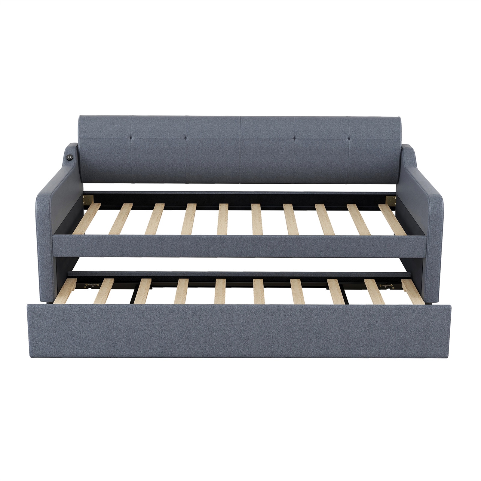 BESTCOSTY Gray Modern Sleeper Sofa Bed with Trundle and USB Charging ...
