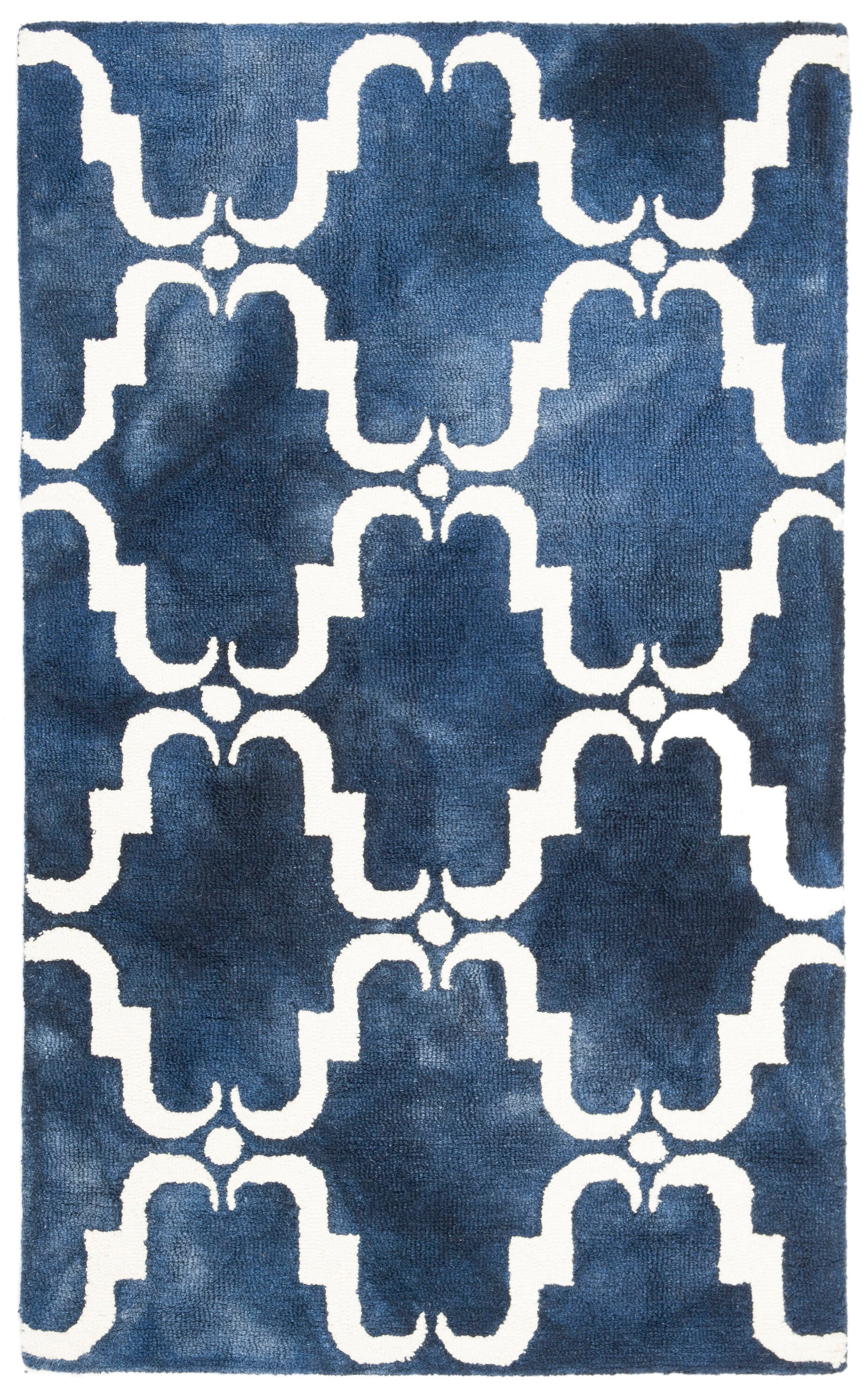 Hand-Tufted Navy and Ivory Wool Rectangular Rug 3' x 5'