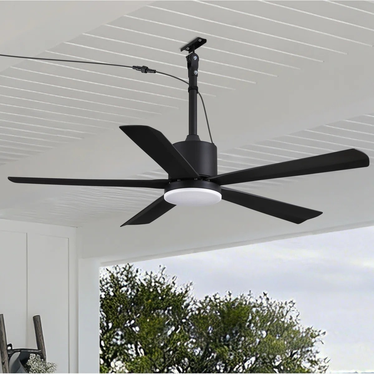 COBRRO  44-in Wet Rated IP65 Plug-In Outdoor Ceiling Fan With Dimmable LED Lights Remote Control 5 Blades for Porch Patio Gazebo